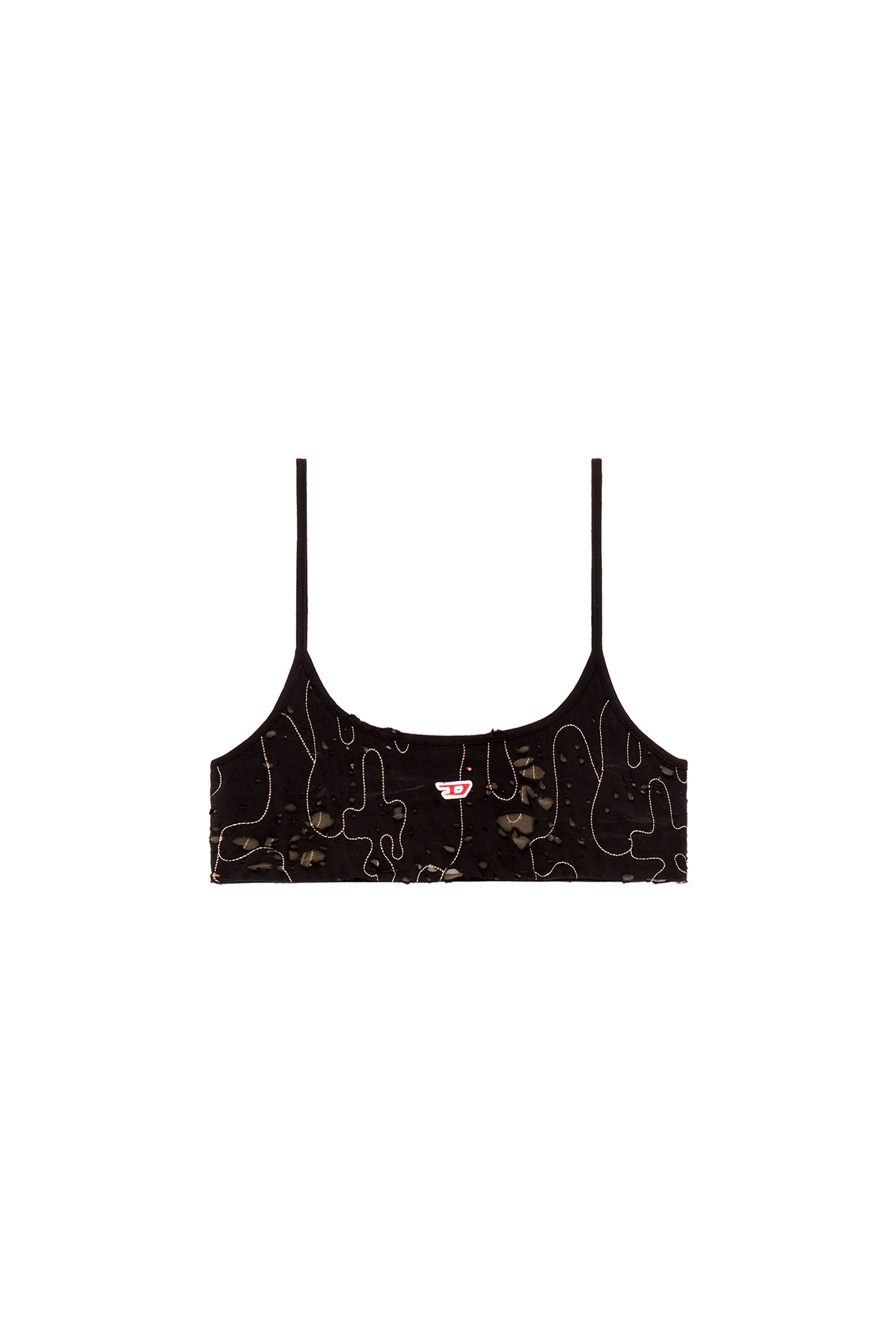 Diesel - T-BRA-DEV, Female's Tulle bra top with destroyed jersey in Black - 2
