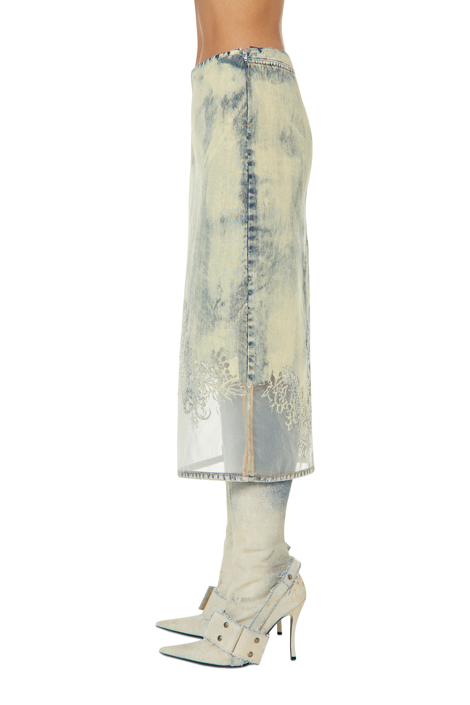 DE-PRA-FSC Woman: Midi skirt in lace denim | Diesel {{Country}}