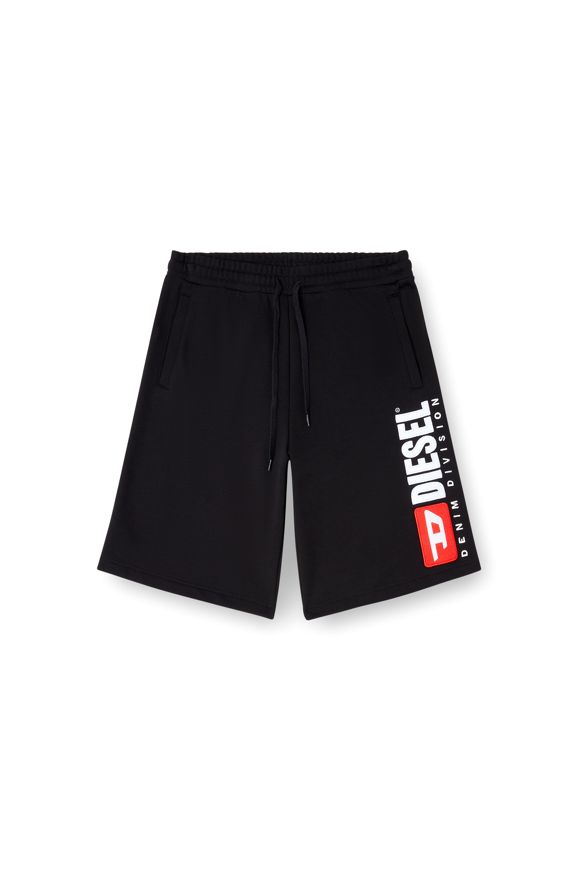 Men's Fleece shorts with maxi logo patch | Black | Diesel US