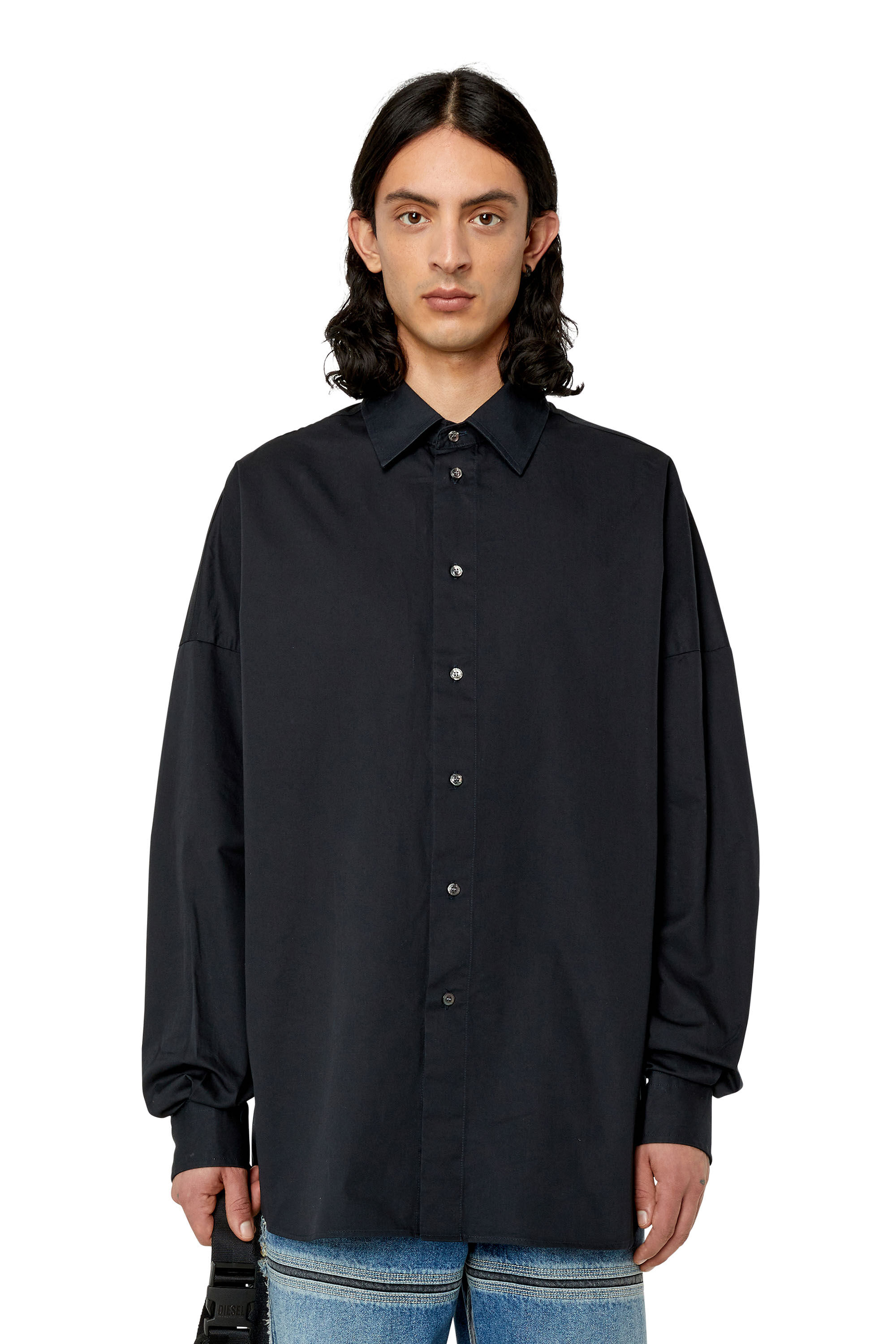 Diesel - S-LIMO-LOGO, Male's Shirt with maxi logo embroidery in Black - 5