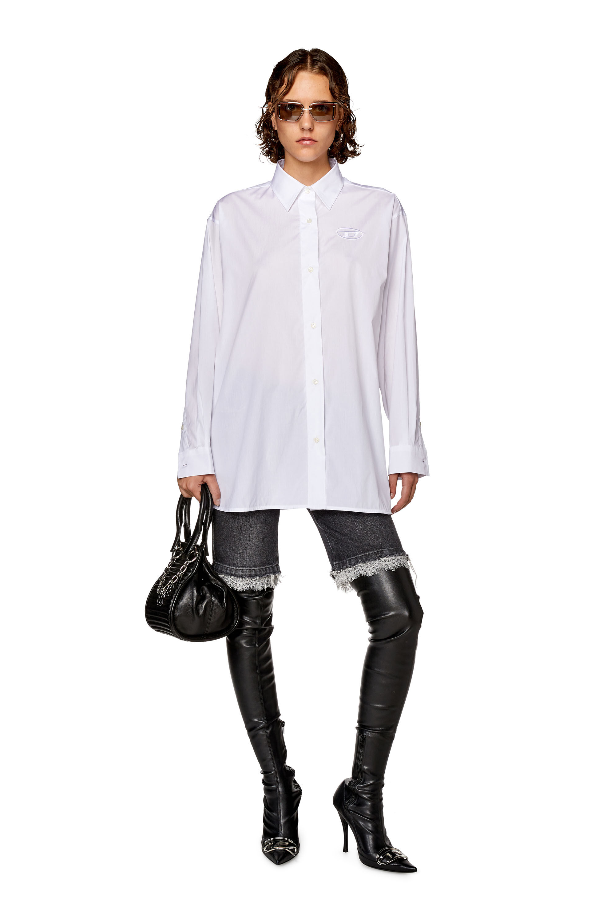 Diesel - C-BRUCE-B, Female's Loose shirt with 3D embroidery in White - 1