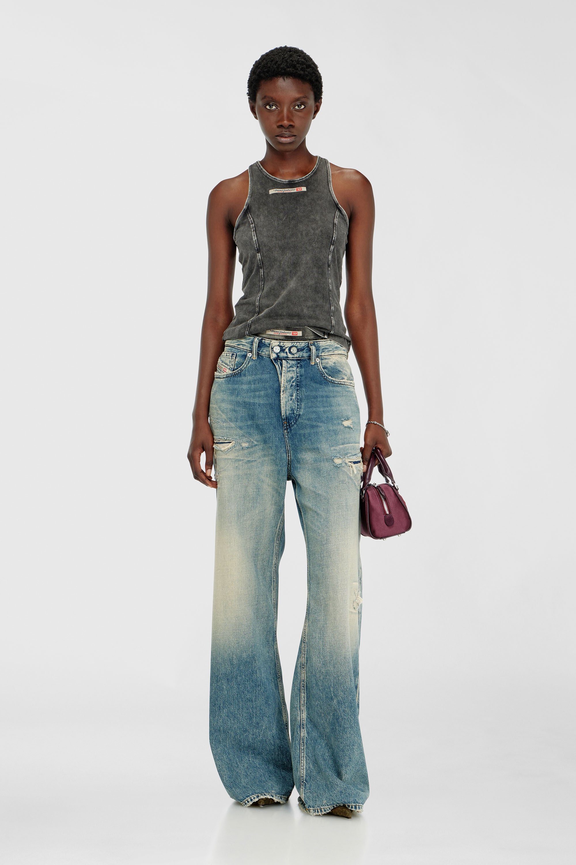 Diesel - IRENE-DNM, Woman's Cotton tank top with treated effect in Dark grey - 5