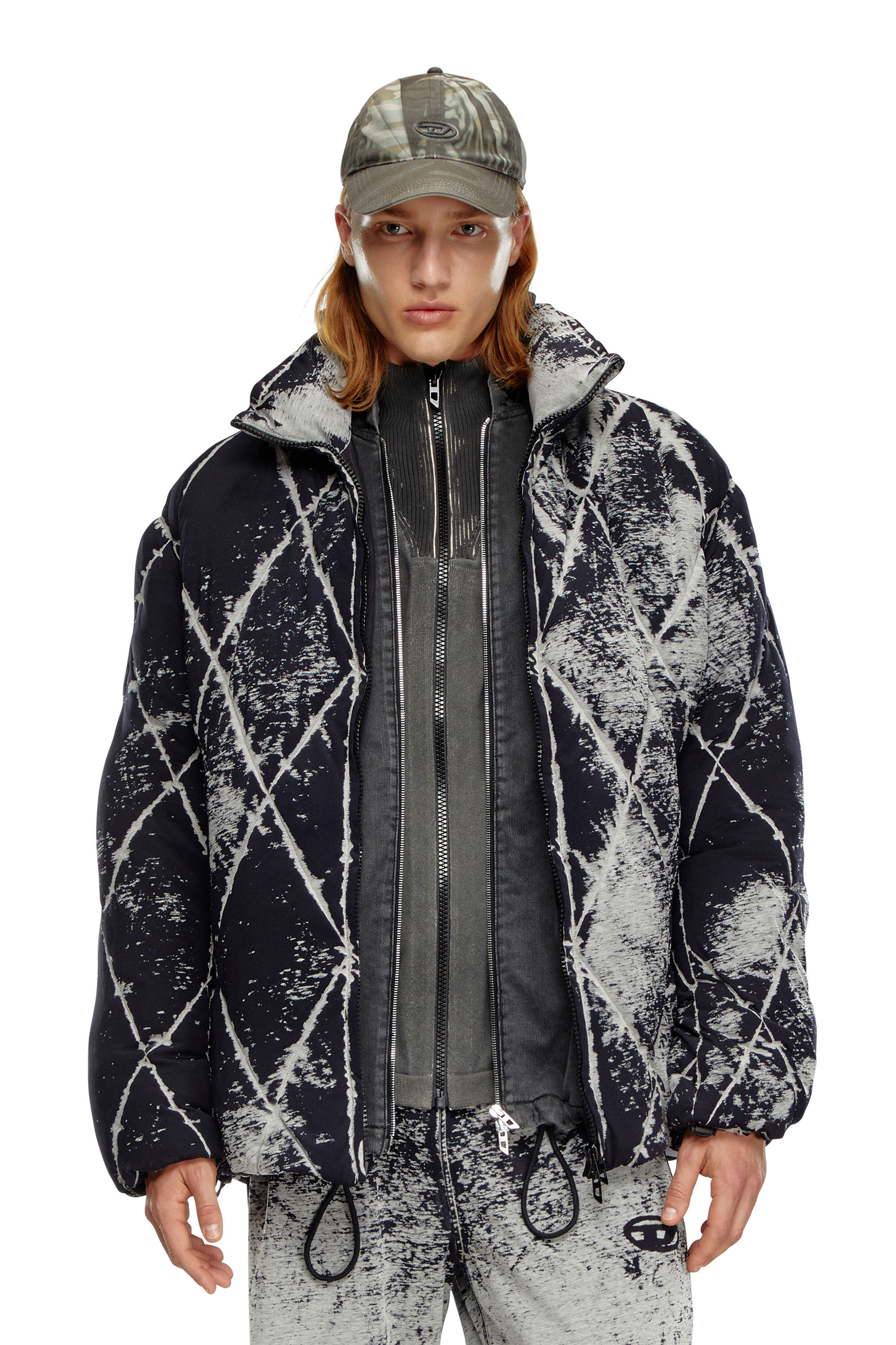 Diesel - W-MARCEL, Male's Puffer jacket in burn-out jersey in Black - 3