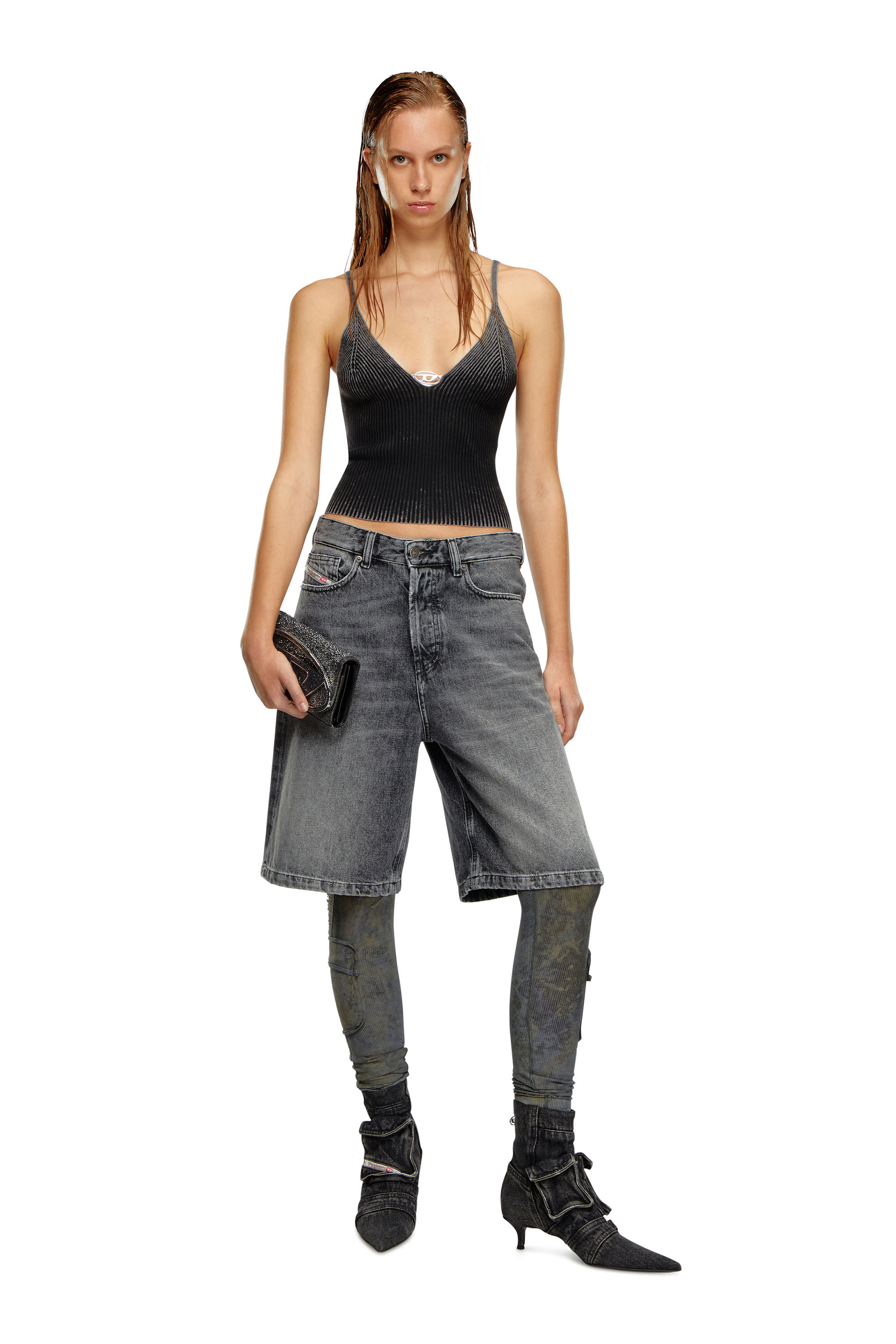 Diesel - M-LAILA, Female's Camisole in faded ribbed knit in Black - 1