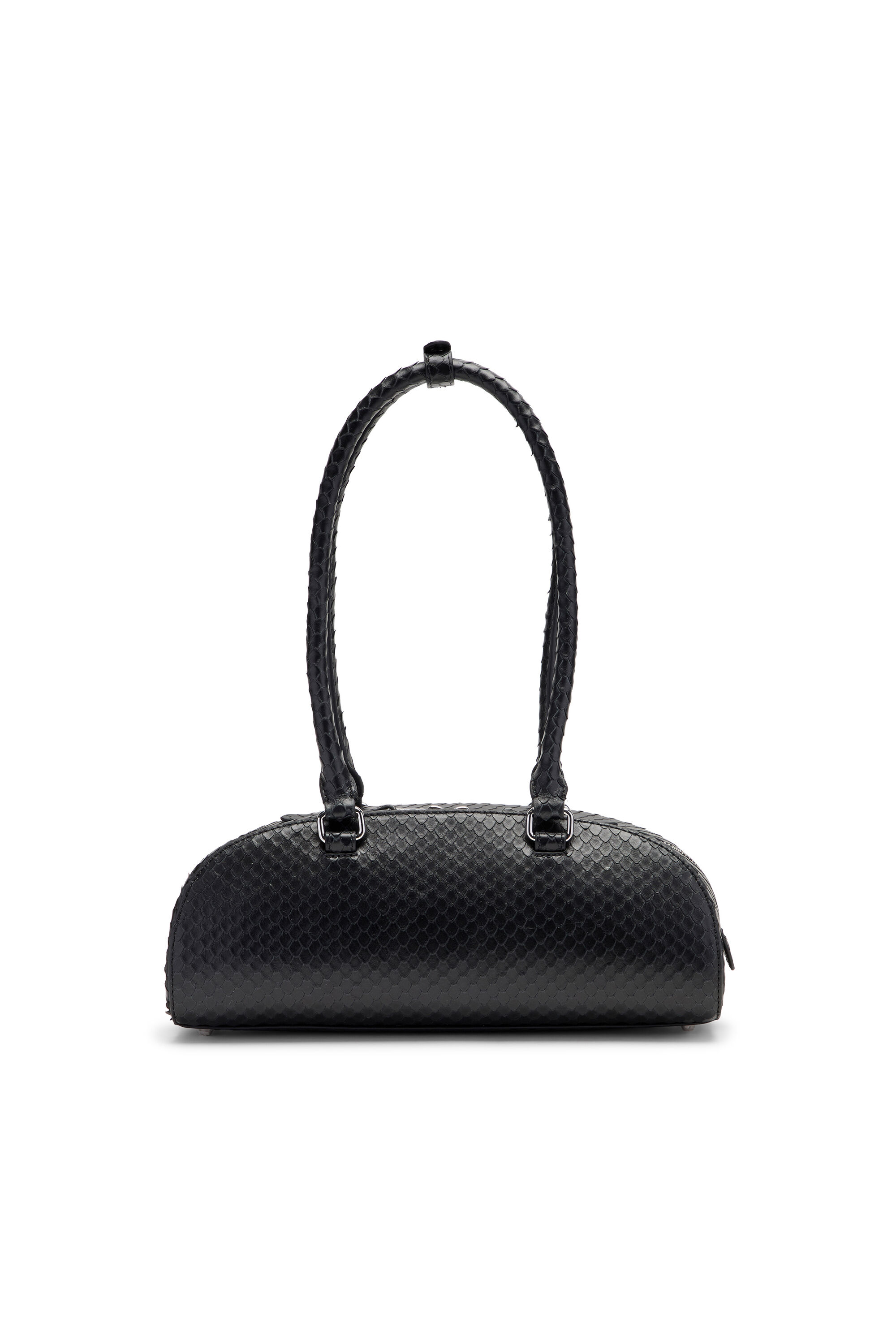 Diesel - 1DR DOME SHOULDER EW, 1DR Dome-Sac bowling allong&eacute; en cuir textur&eacute; Femme in Noir - 2