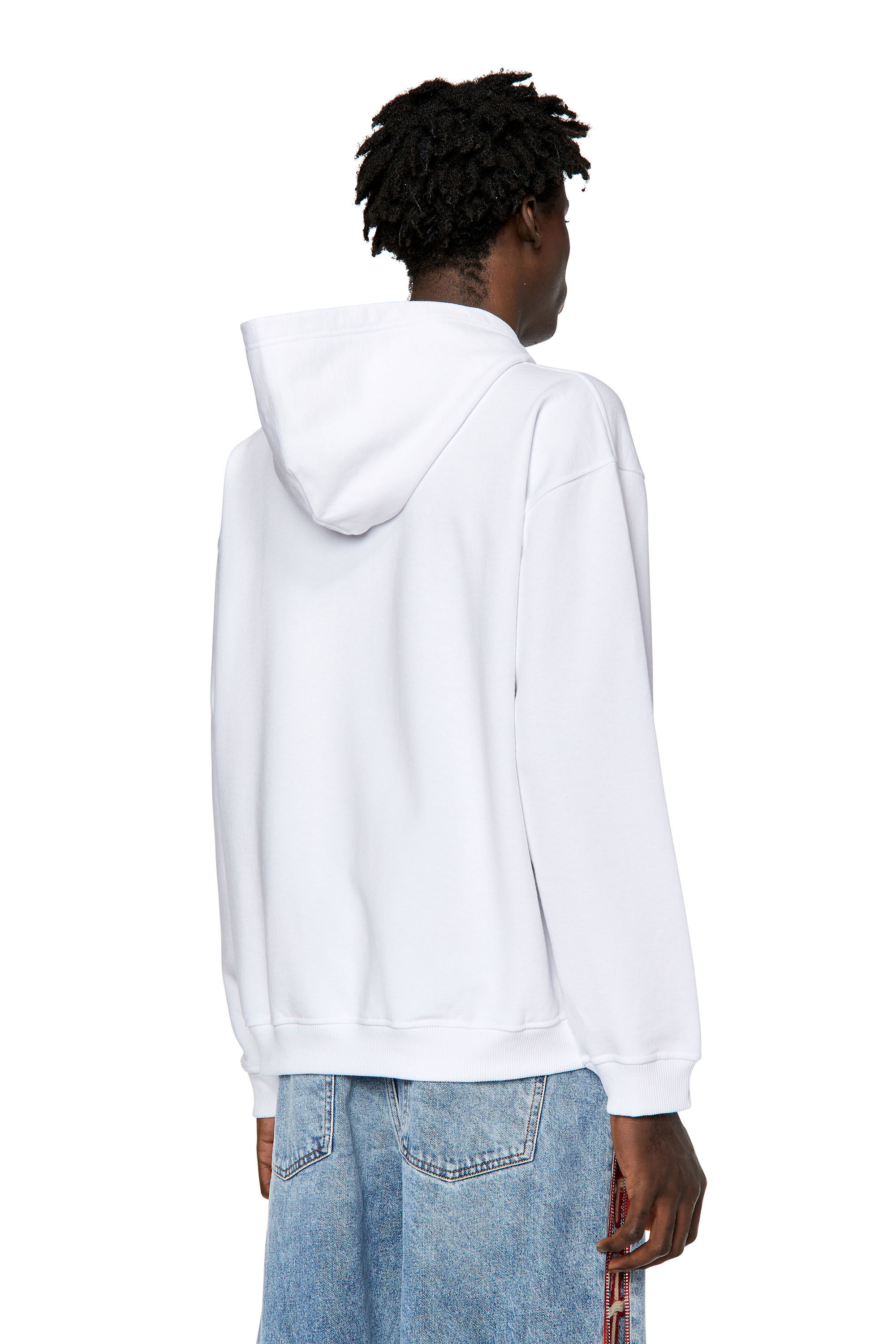 Diesel - S-NLABEL-HOOD, Sweat-shirt à capuche avec empiècement à logo effiloché Homme in Blanc - 4