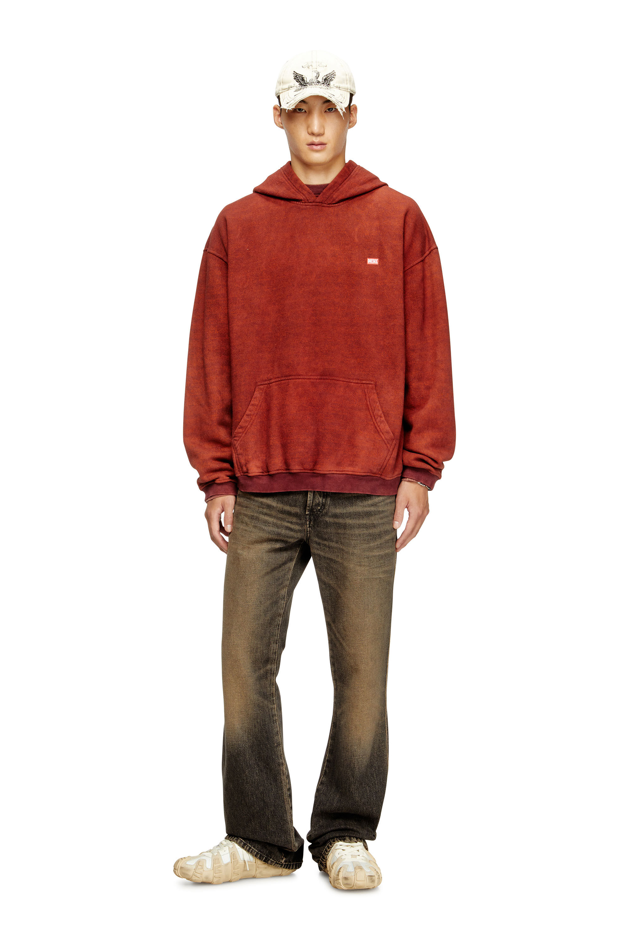 Diesel - S-KAI, Male's Cotton hoodie with kangaroo pocket in Brown - 1