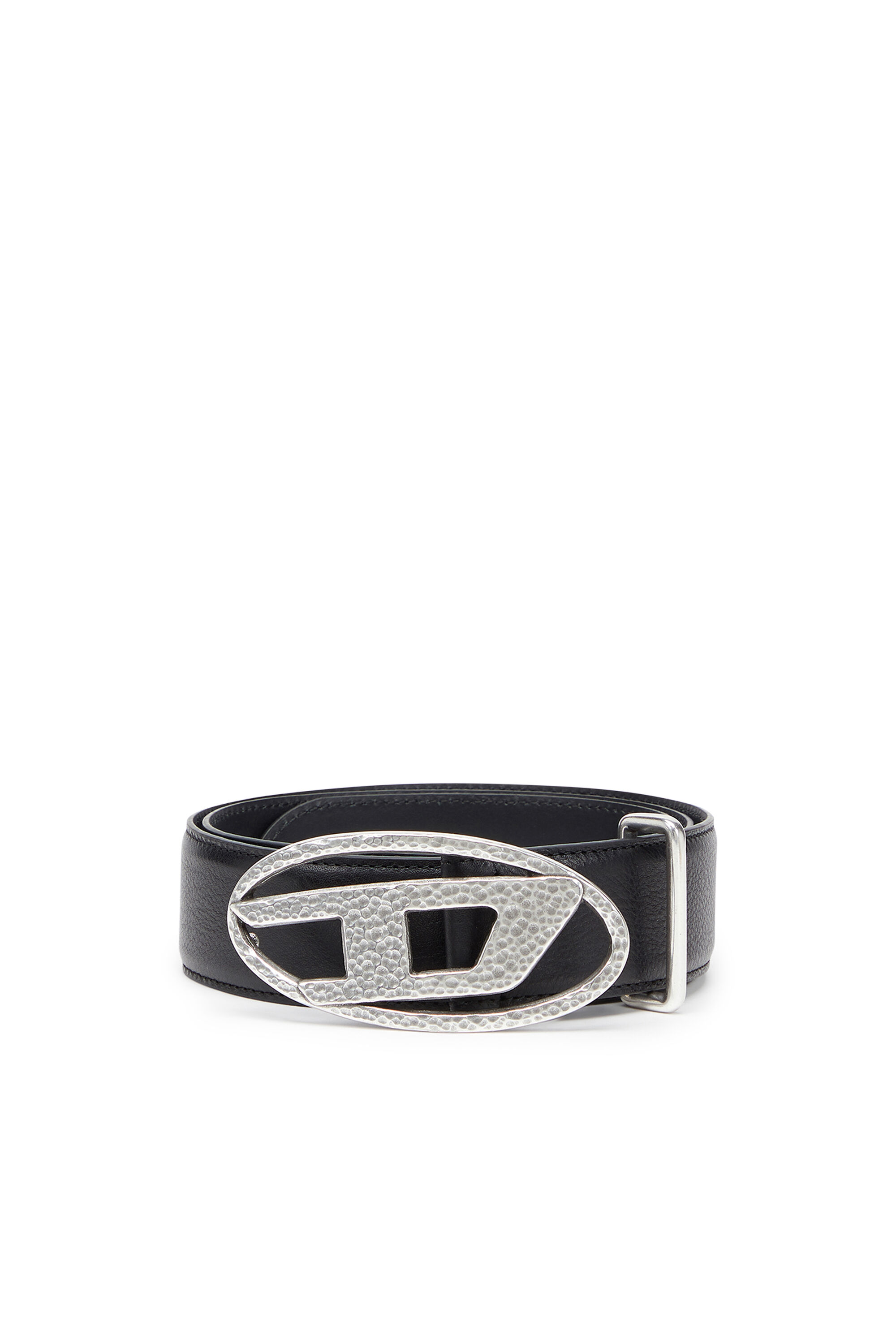 Diesel - B-1DR, Unisex's 4cm leather belt with hammered Oval D buckle in Black - 1