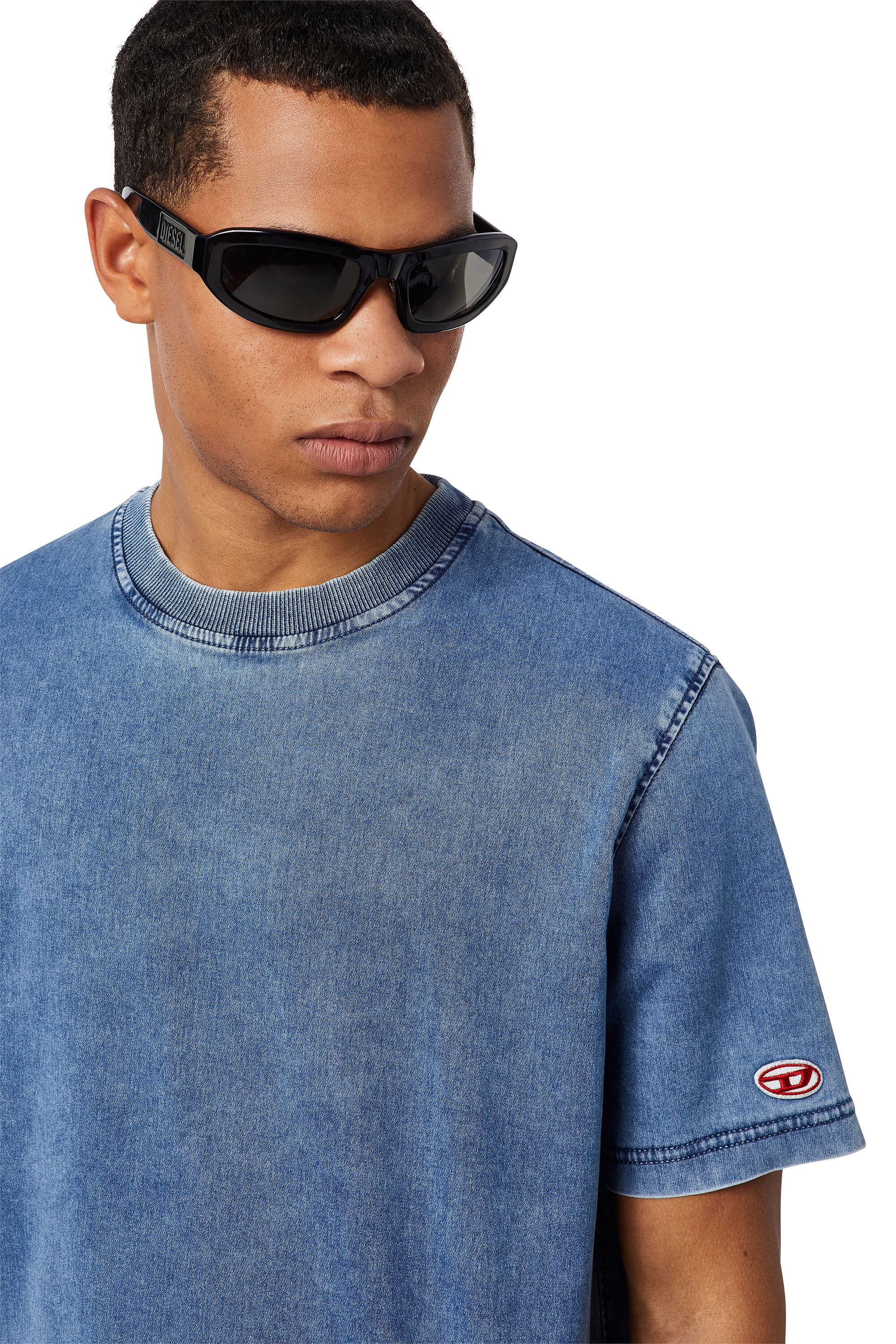 Diesel - D-BIGGOR TRACK DENIM T-SHIRT, Male's T-shirt in Track Denim in Light Blue - 4