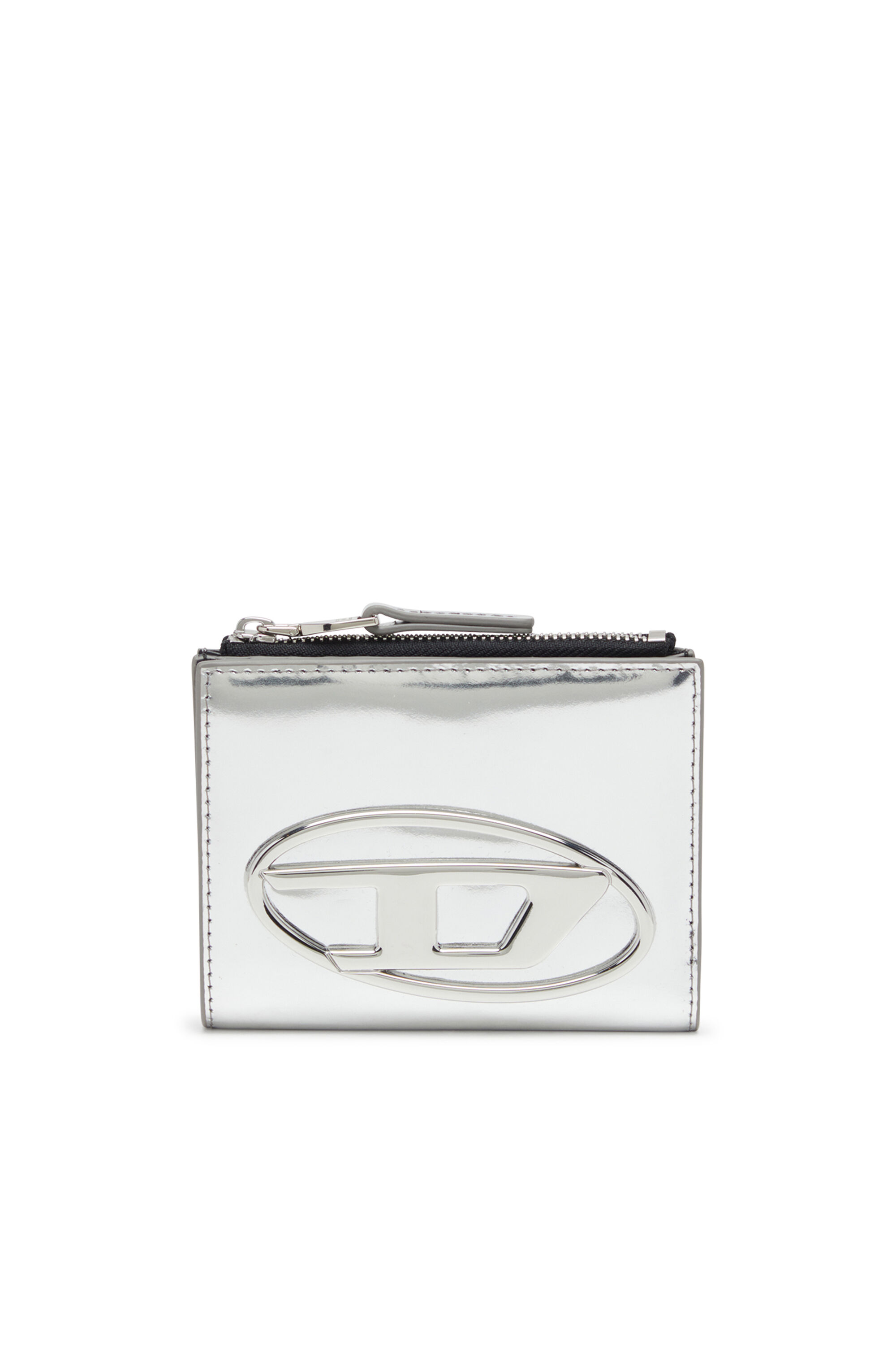 Diesel - 1DR BI-FOLD ZIP II, Cartera de cuero plegable con logo Oval D Mujer in Plateado - 1