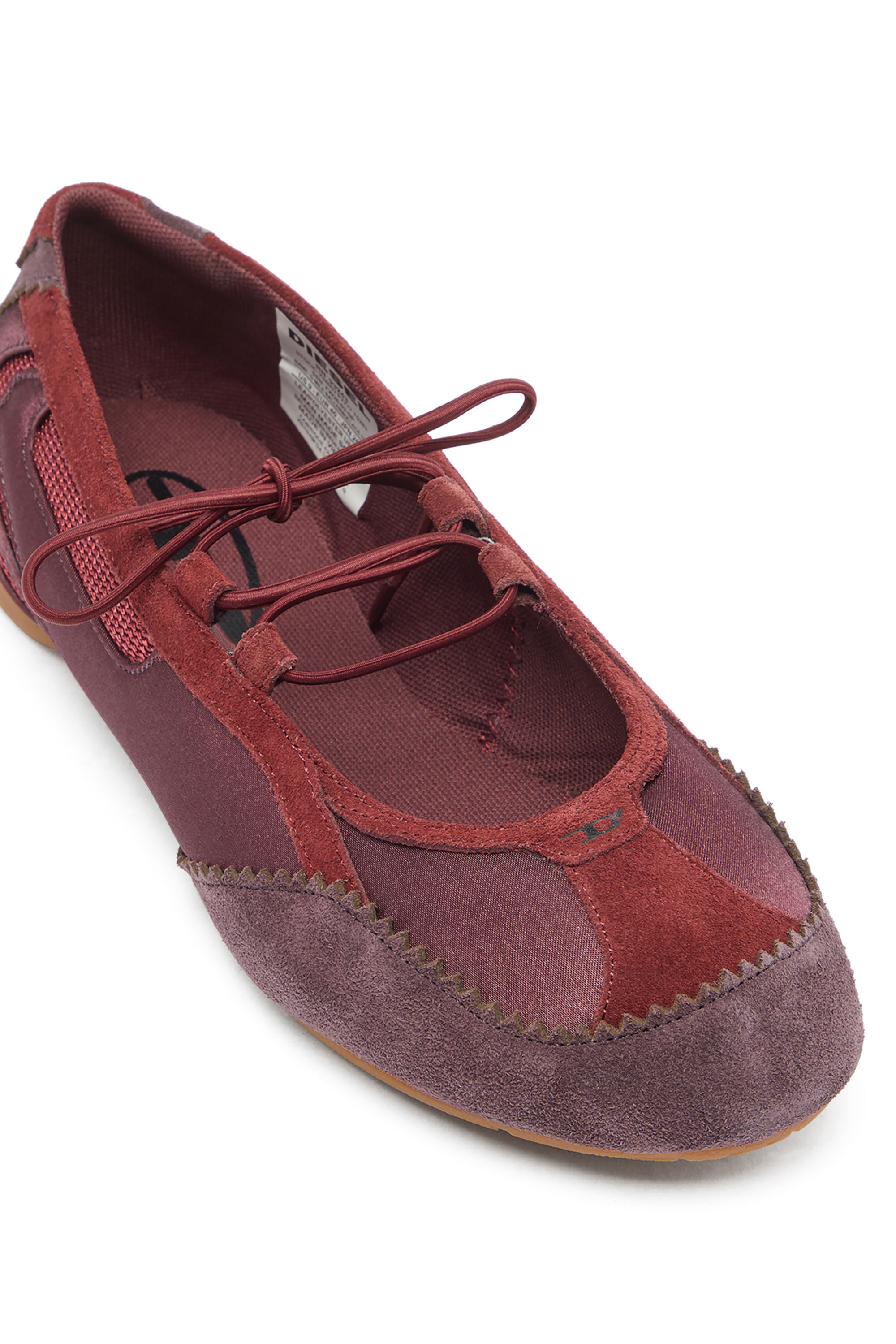 Diesel - D-MILE BALLERINA LACE UP II W, Female's D-Mile - Lace-up ballerina flats in leather and mesh in Burgundy - 6