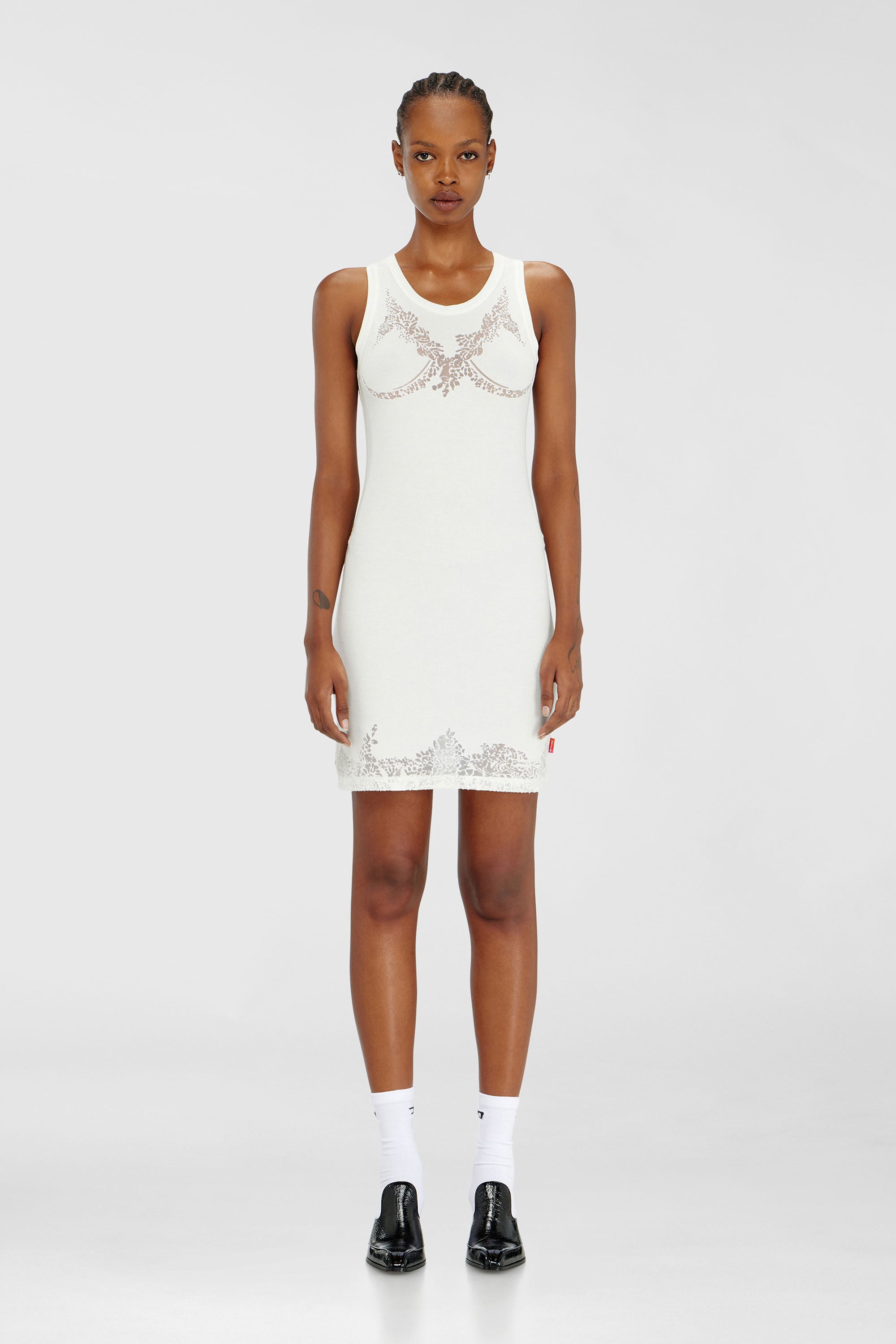 Diesel - PR-D-ANKI-LACE-R, Vestido mini tipo tank con efecto encaje devor&eacute; Mujer in Blanco - 3