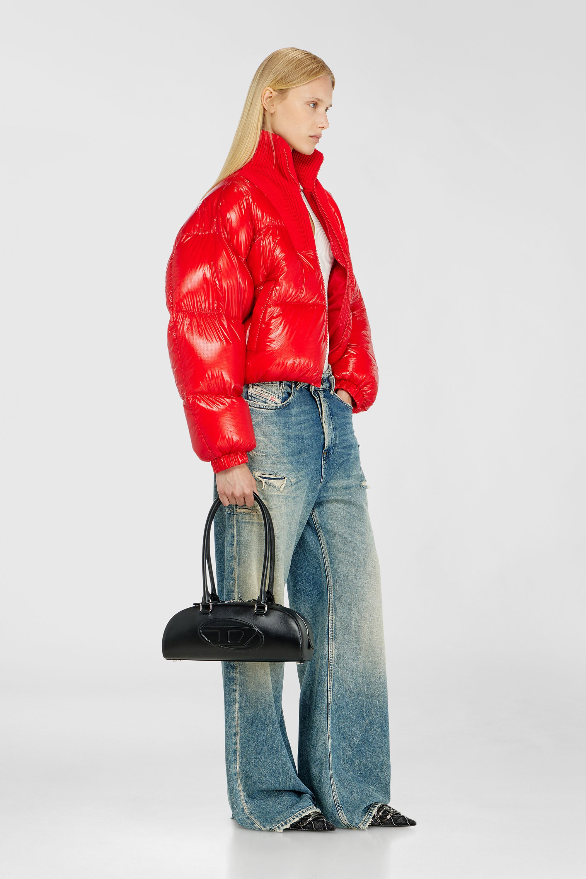 Diesel - W-ARRIOR, Doudoune en ripstop avec col en maille Femme in Rouge - 1