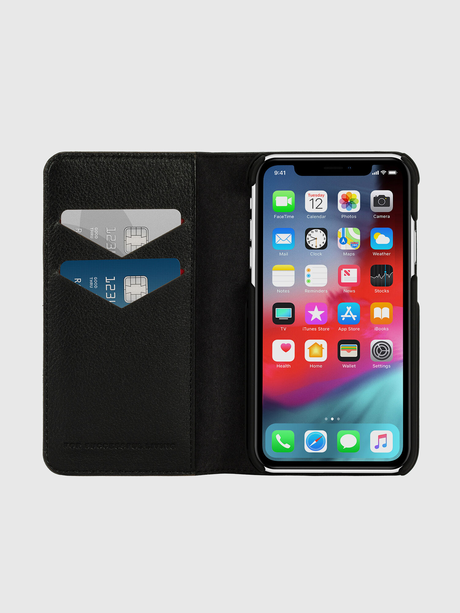 Diesel - DIESEL 2-IN-1 FOLIO CASE FOR IPHONE XR, Unisex's Black leather white vertical logo case, iPhone XR in Black/White - 7
