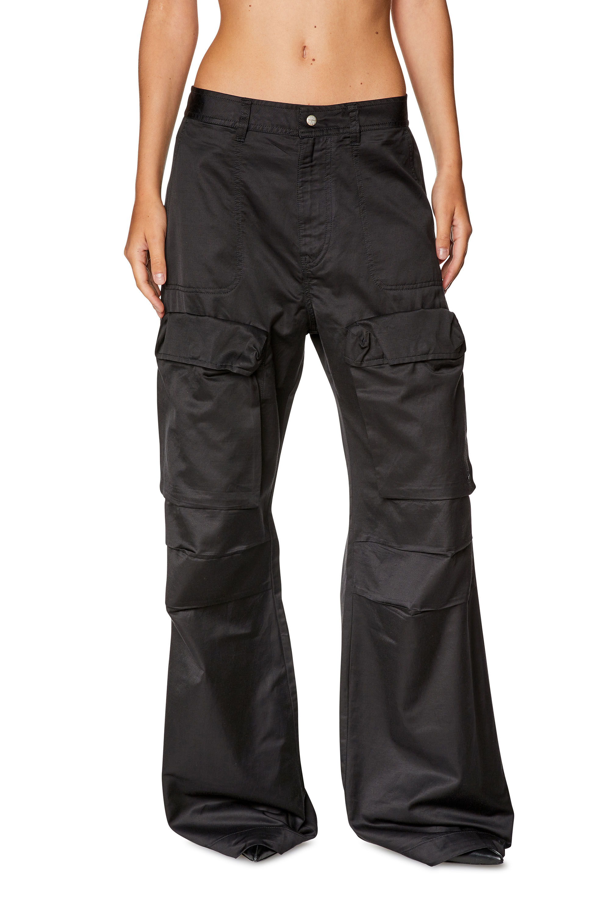 Diesel - P-MALVAROSA-NEW, Female's Cargo pants in slub satin in Black - 3