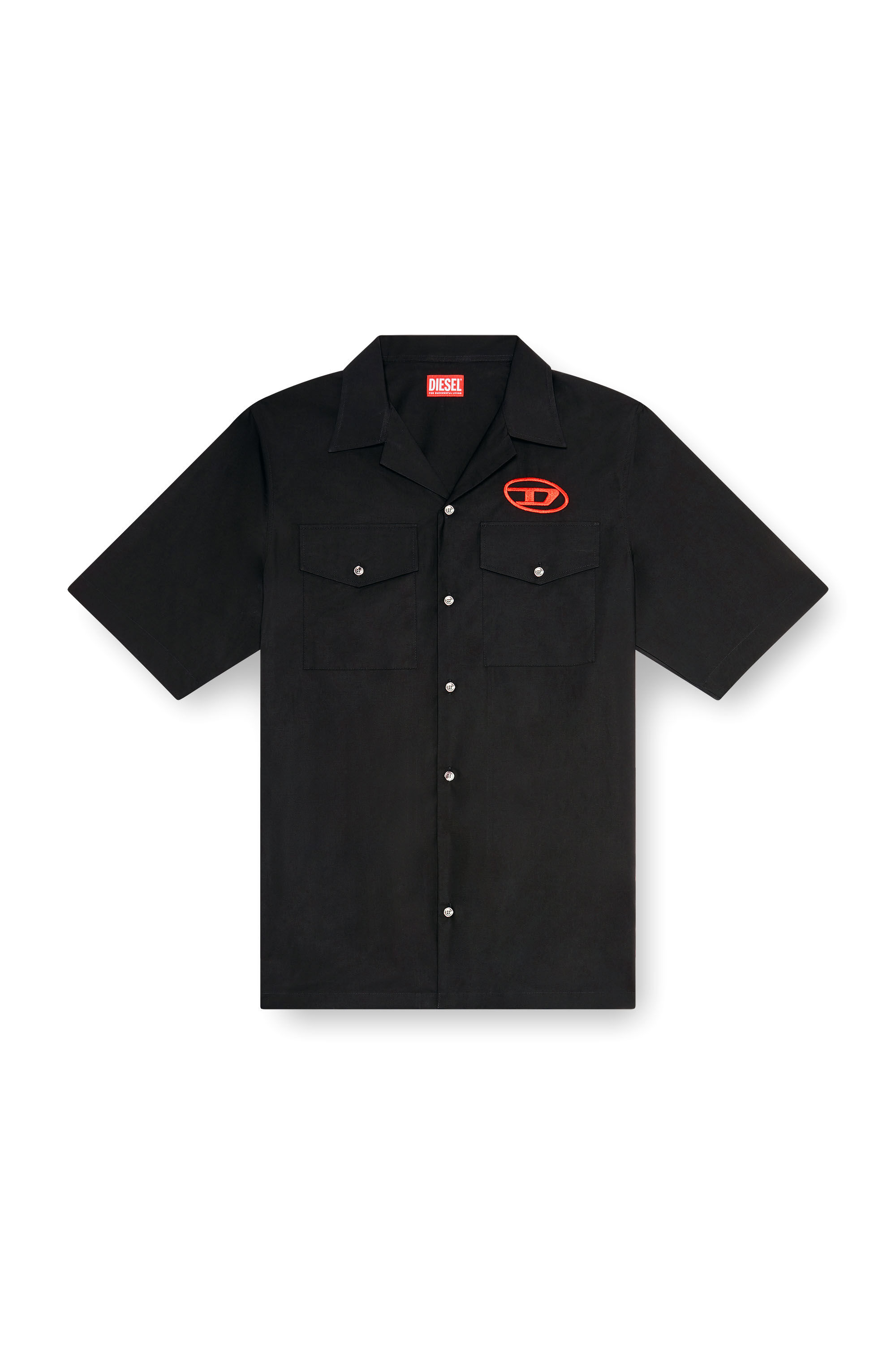 Men's Bowling shirt with embroidered logo | Black | Diesel US