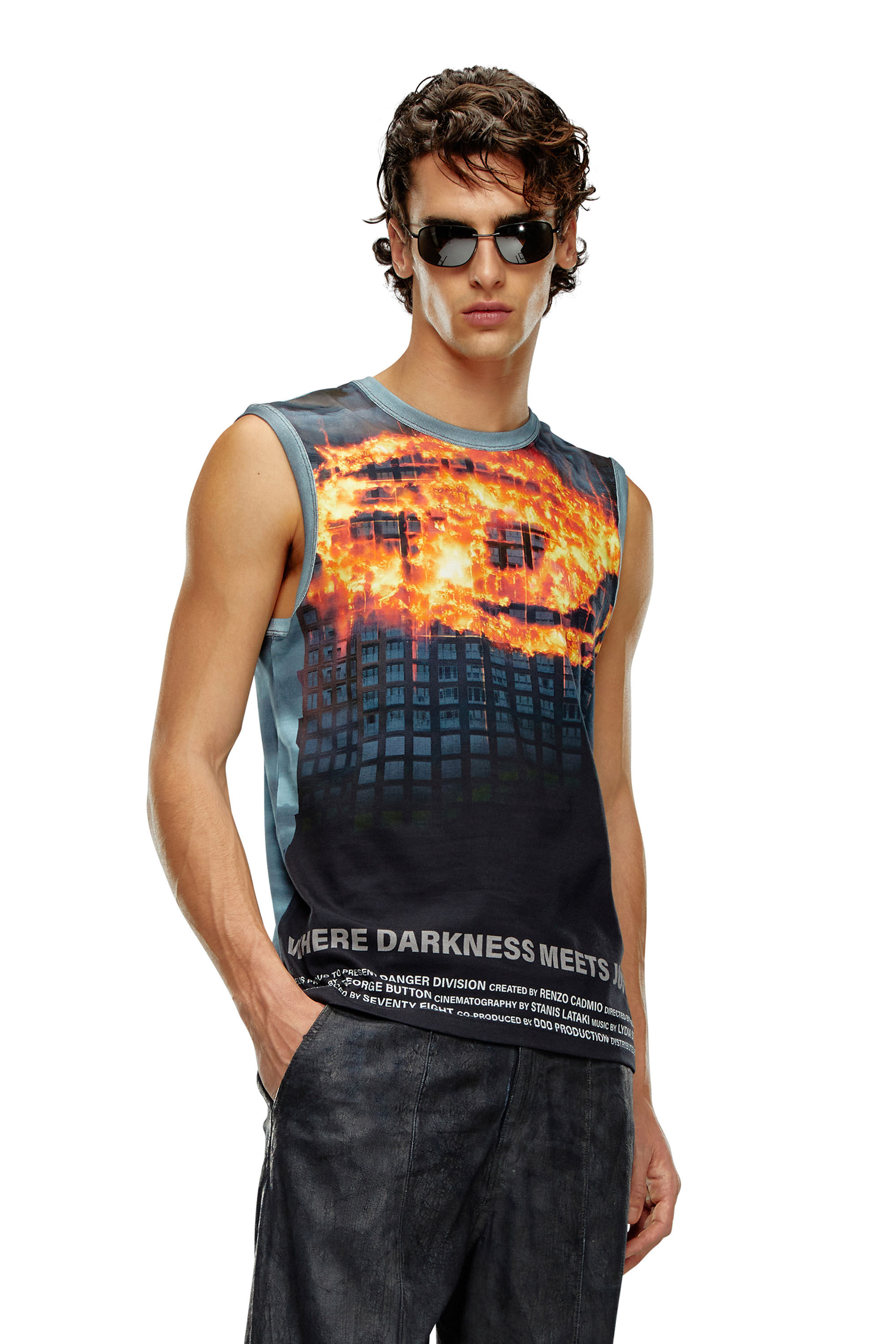 Diesel - T-BISCOUP, Male's Tank top with burning Oval D poster in Dark Blue - 3