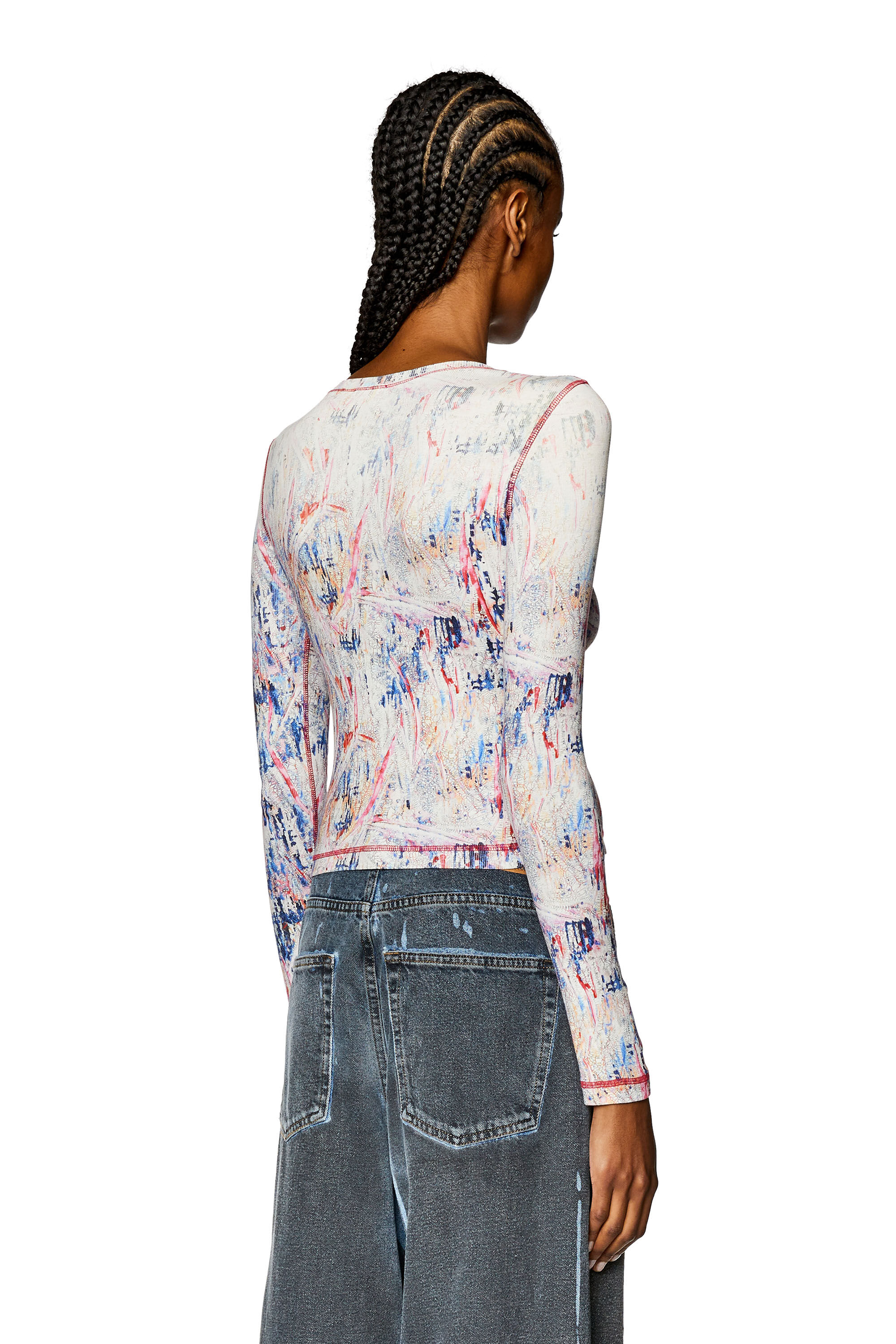 Diesel - T-BANES-NC-N1, Woman's Ribbed top with spray treatment in Pink/White - 5