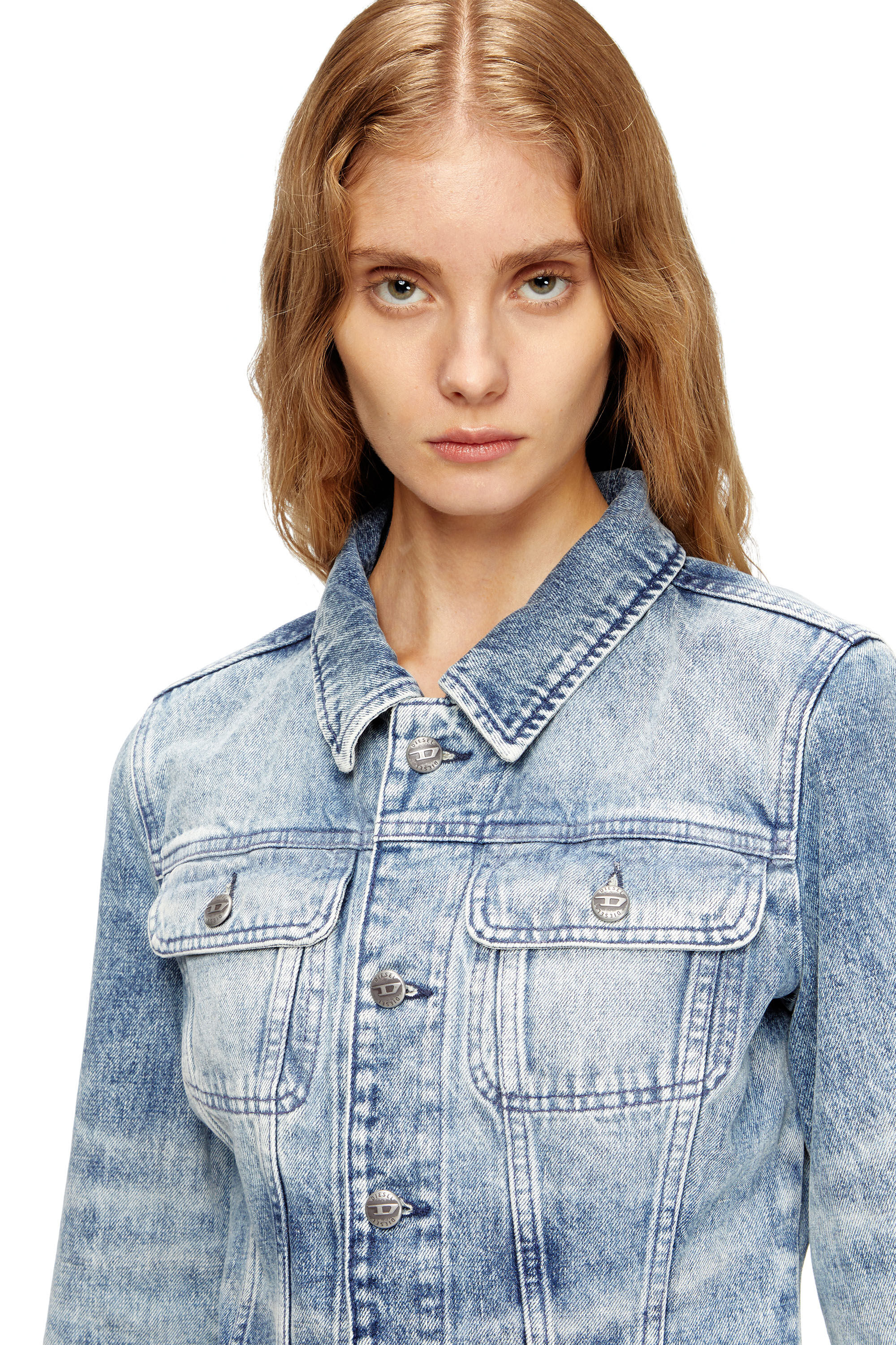 Diesel - DE-KATERIN-FSH, Female's Fitted jacket in lasered cotton-hemp denim in Light Blue - 4