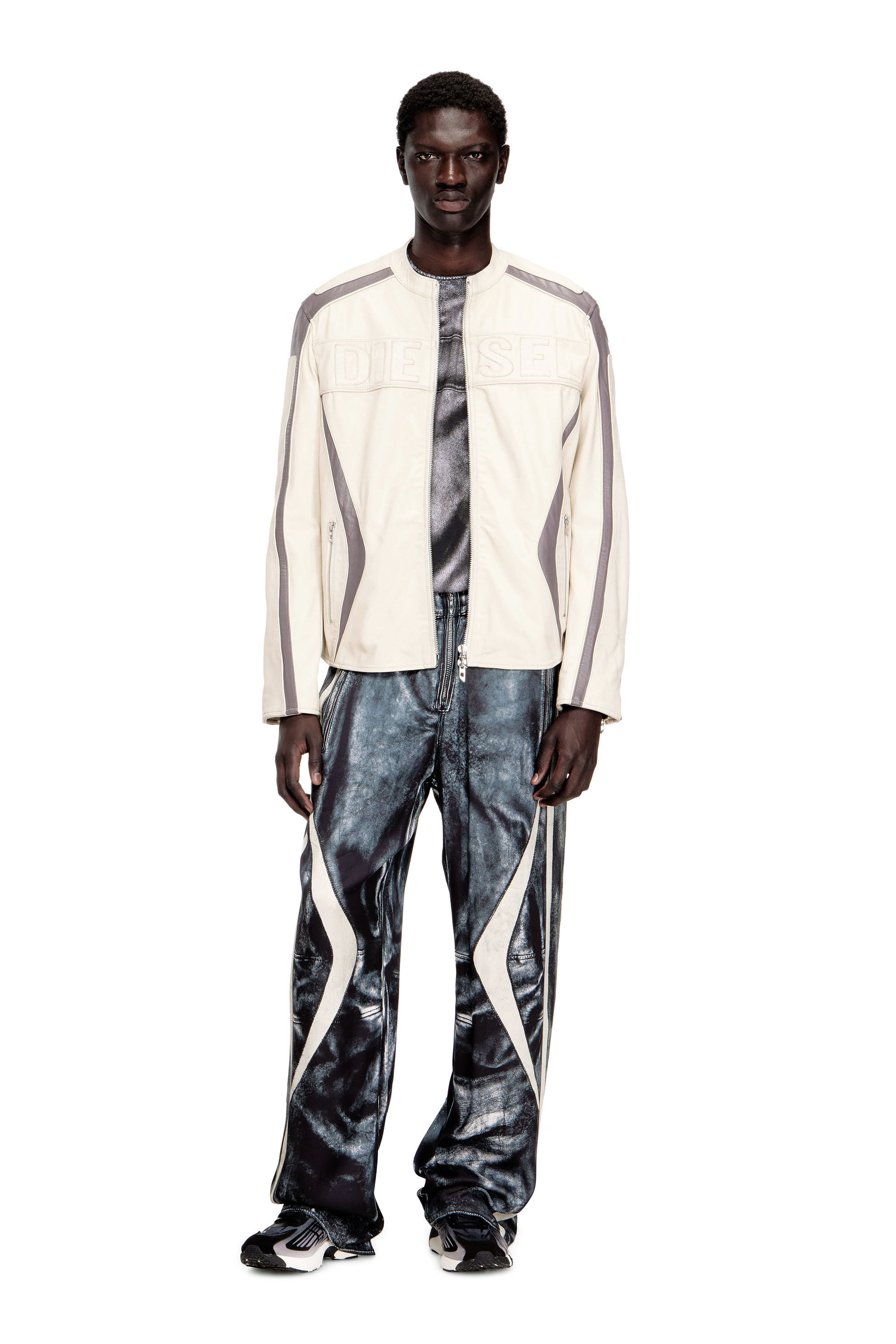 Men's Colour-block leather biker jacket | Multicolor | Diesel