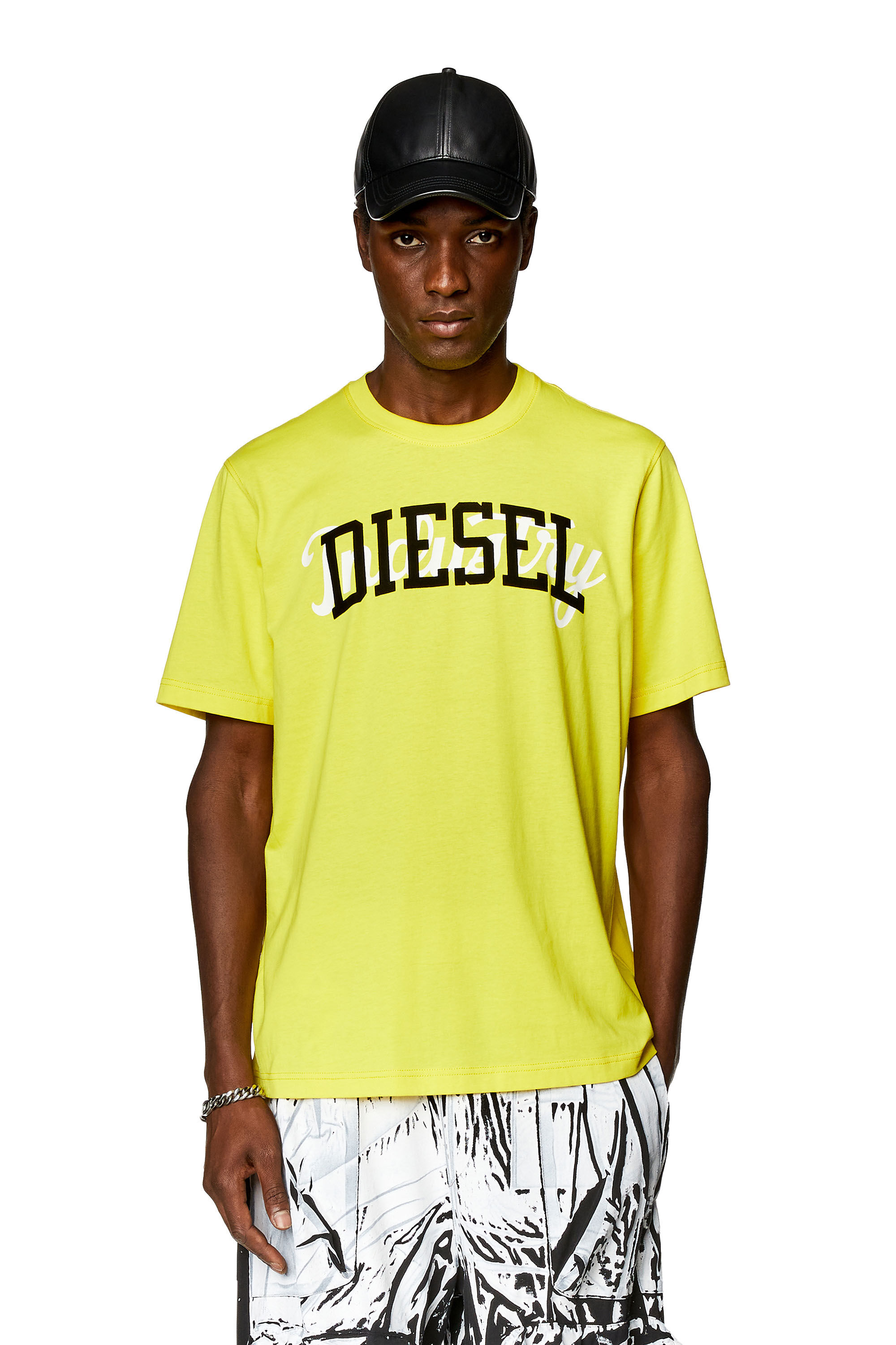 Diesel - T-JUST-N10, Man's T-shirt with contrasting Diesel prints in Yellow - 3