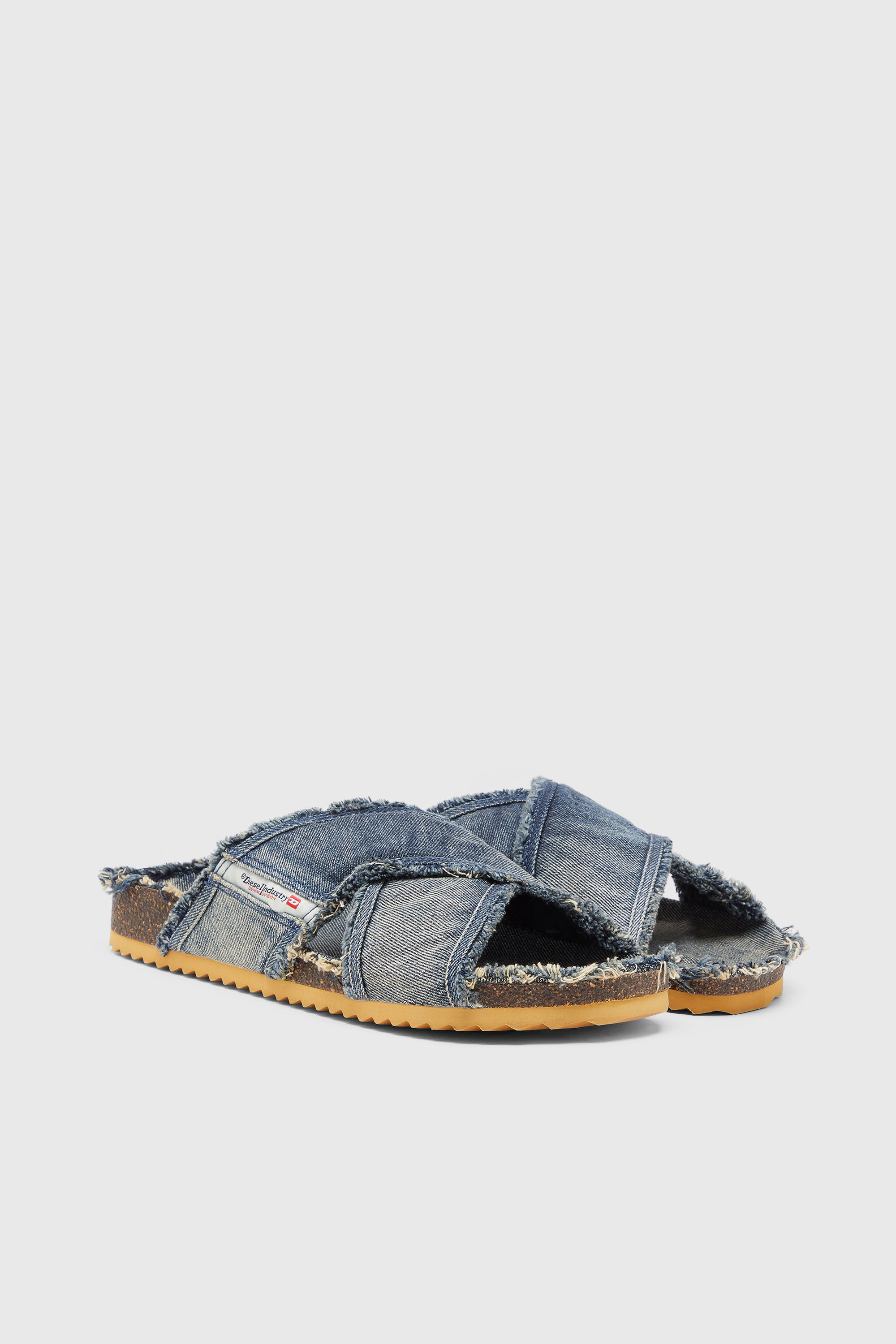 Men's D-Woodstock-Crossover slides in frayed denim | Blue | Diesel US