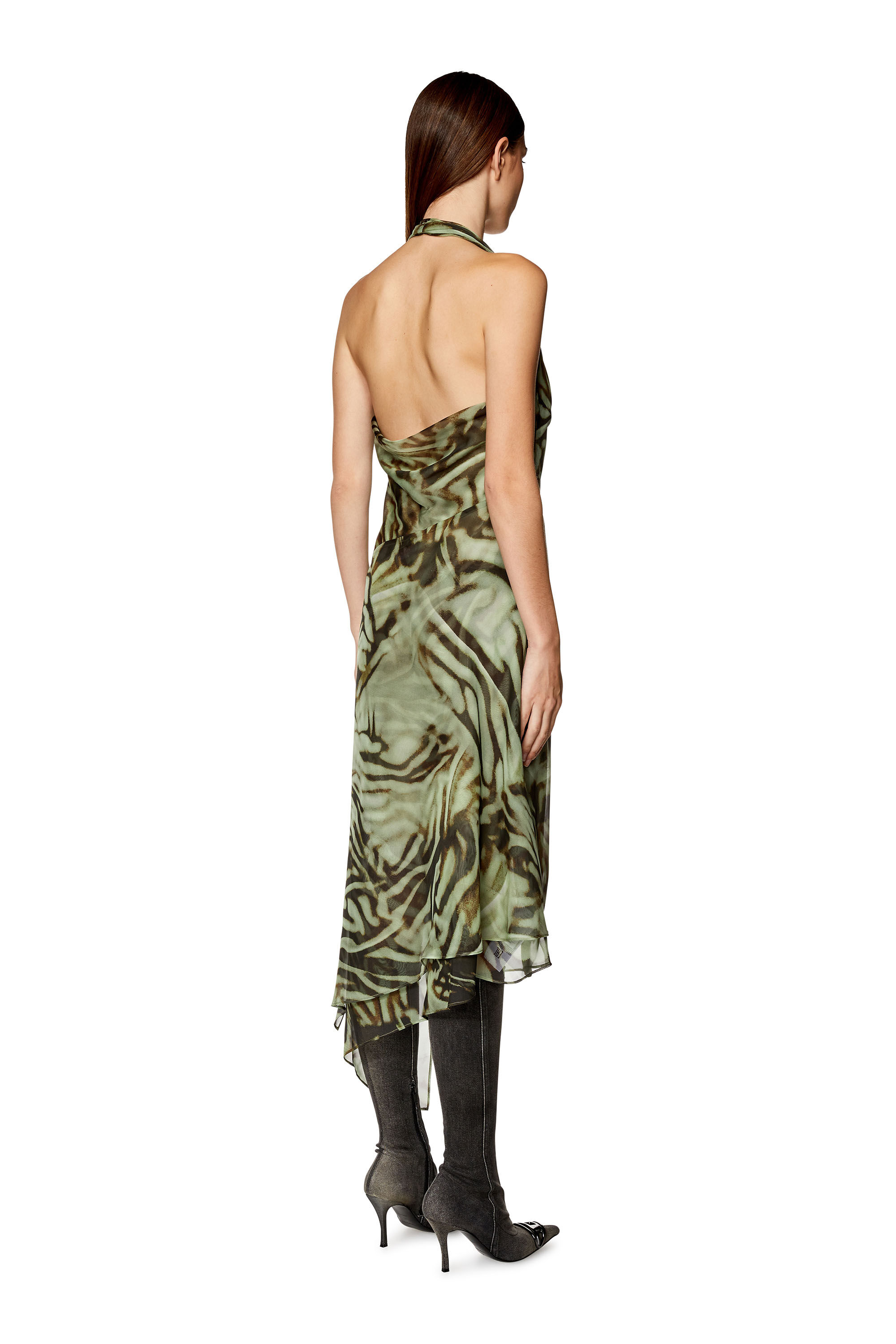 Diesel - D-STINT, Female's Asymmetric midi dress in camo chiffon in Military Green - 3