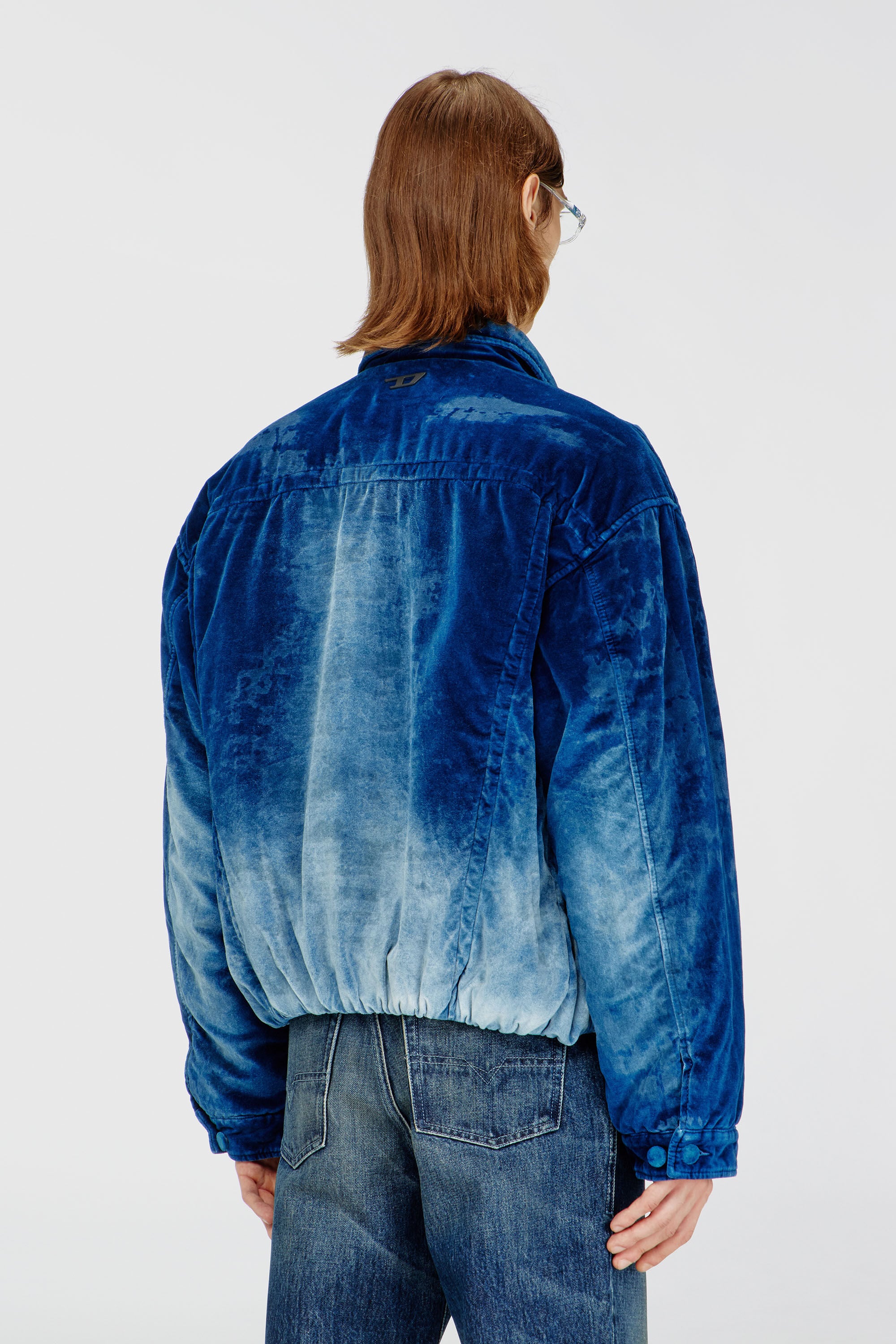 Diesel - D-MORVI-FSJ, Man's Elasticated trucker jacket in velvet denim in Dark Blue - 5
