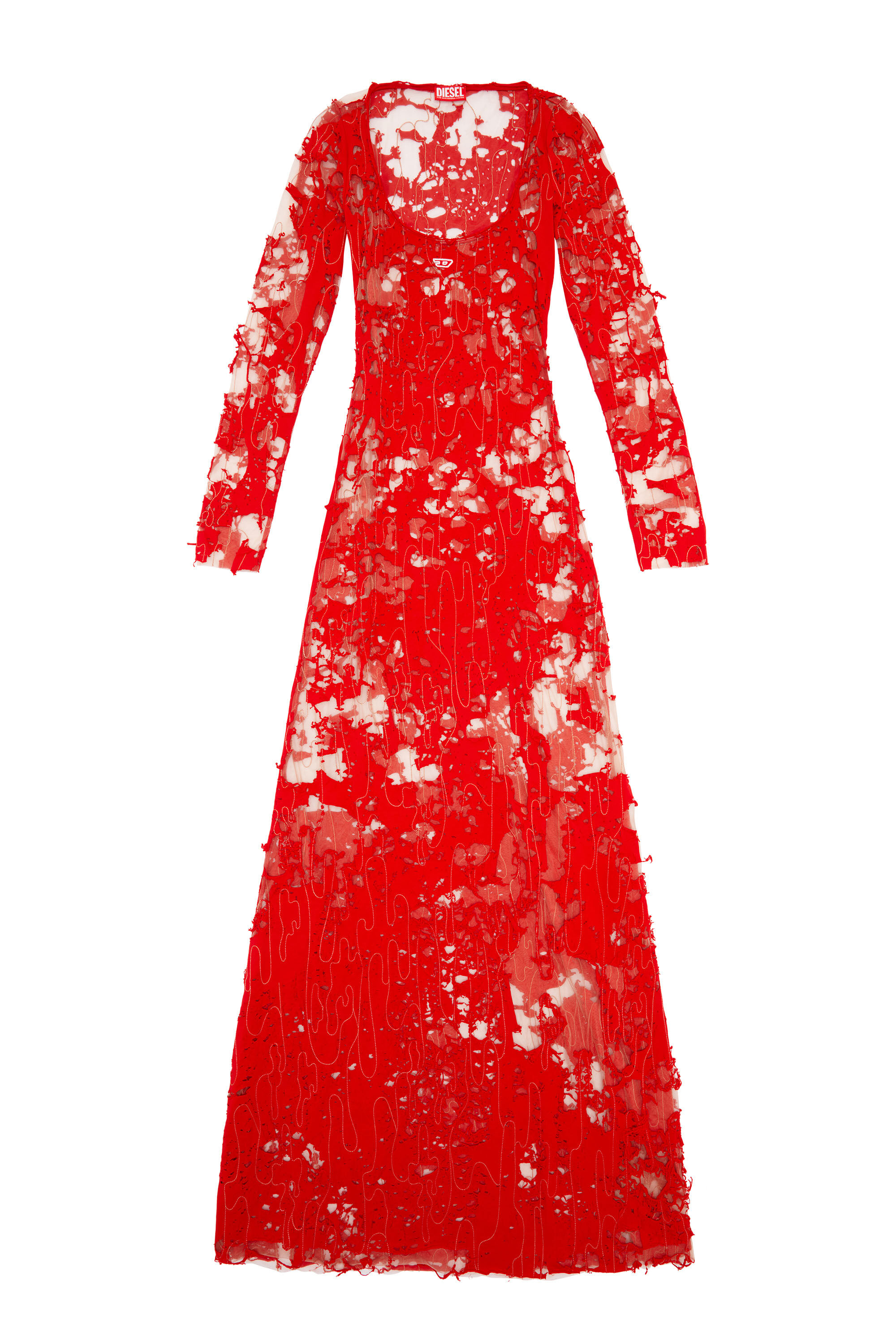 Diesel - D-LEA, Female's Long devoré dress in tulle and jersey in Red - 2