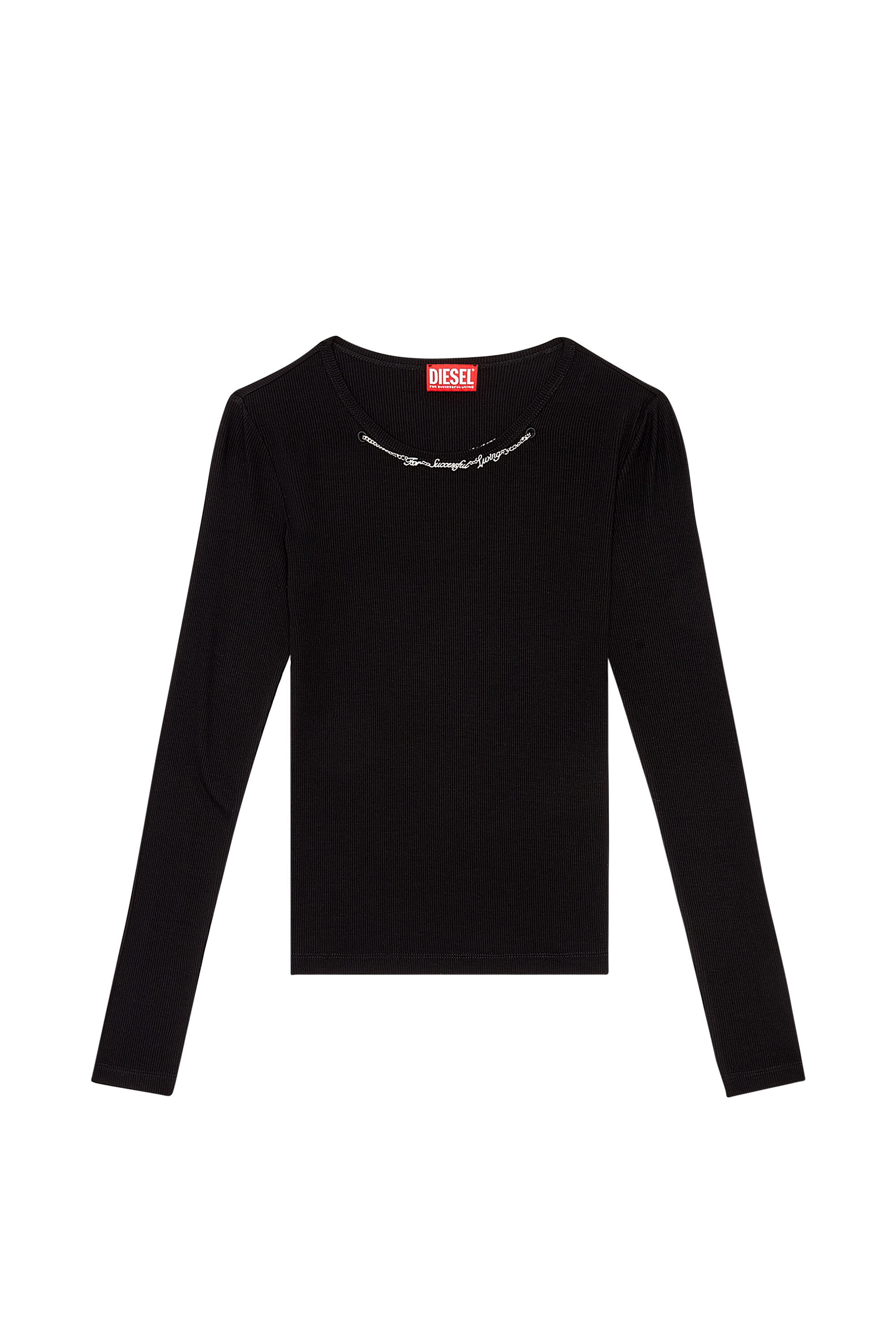 Diesel - T-MATIC-LS, Camiseta de manga larga con escote con cadena Mujer in Negro - 2