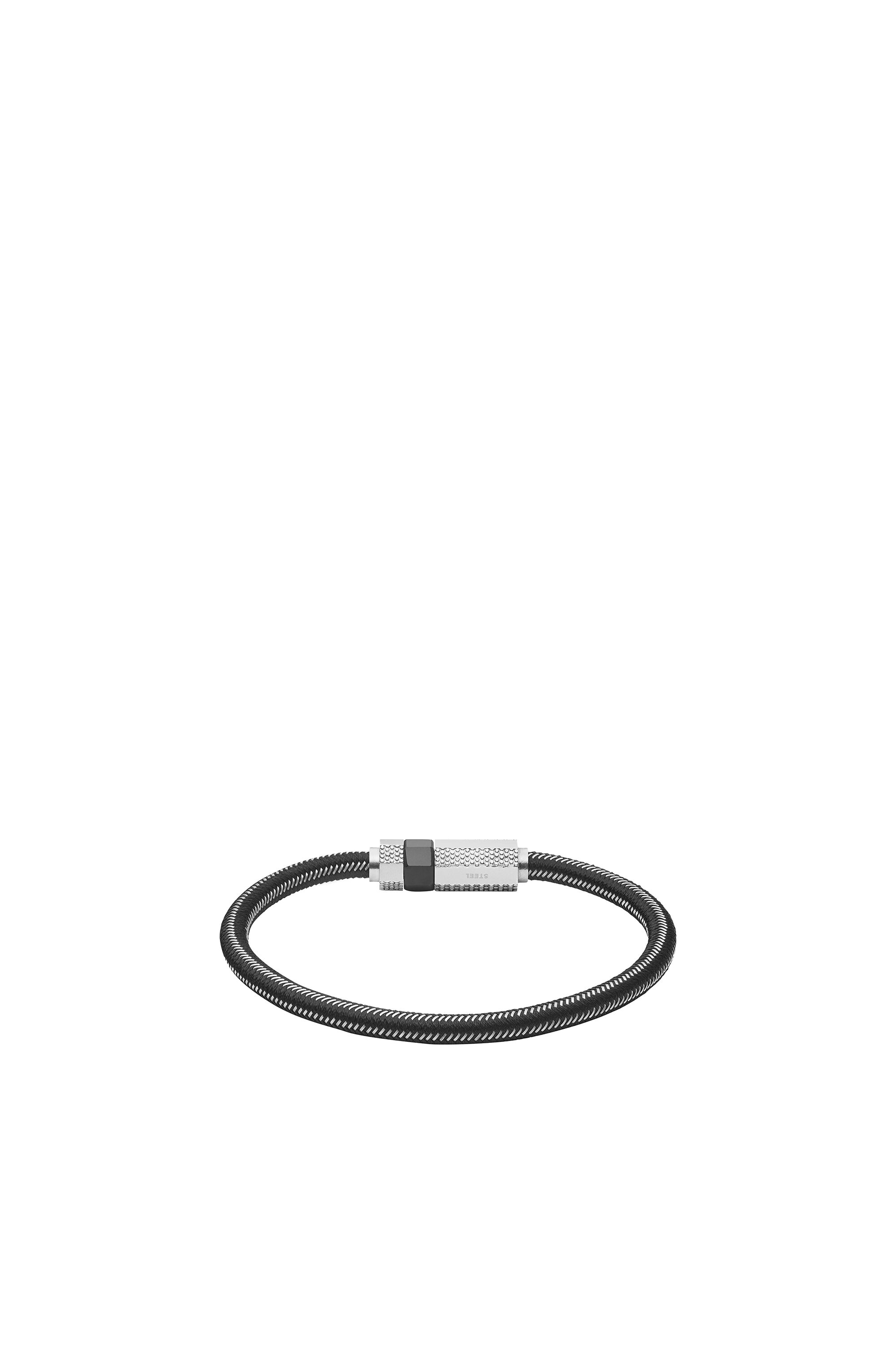 Diesel - DX1152, Male's Stackable black nylon bracelet in Black/Silver - 1