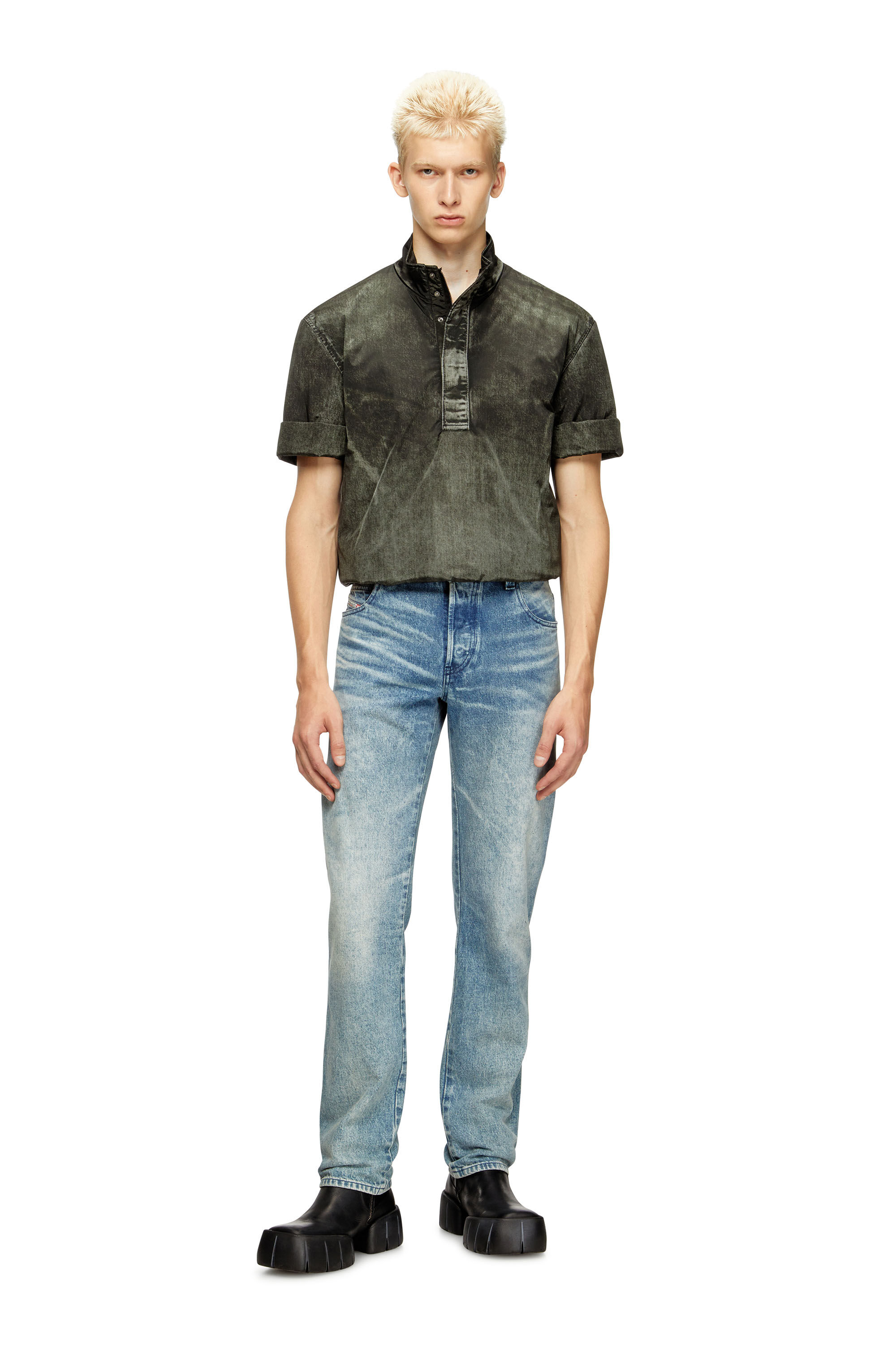Men's Short-sleeve jacket in denim-effect nylon | Black | Diesel MX