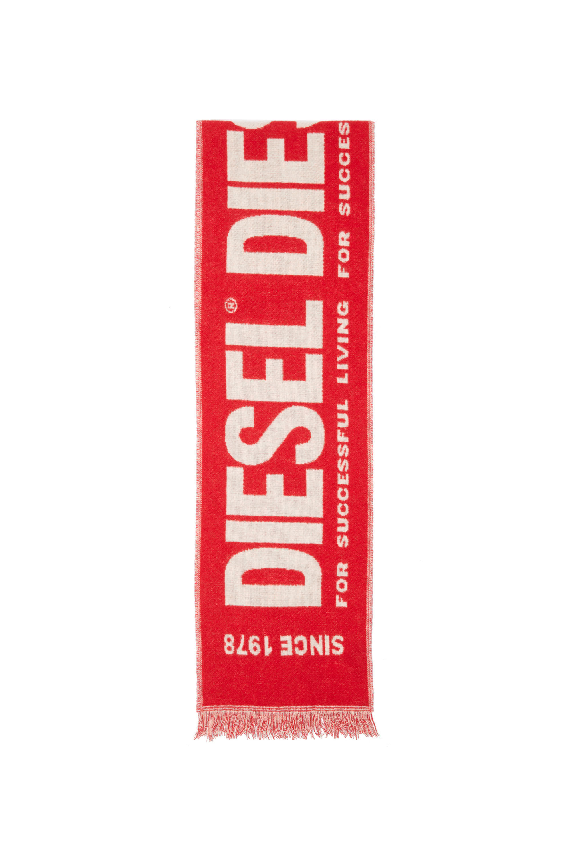 Diesel - S-BISC-NEW, Male's Blended wool scarf with jacquard logo in Red - 2