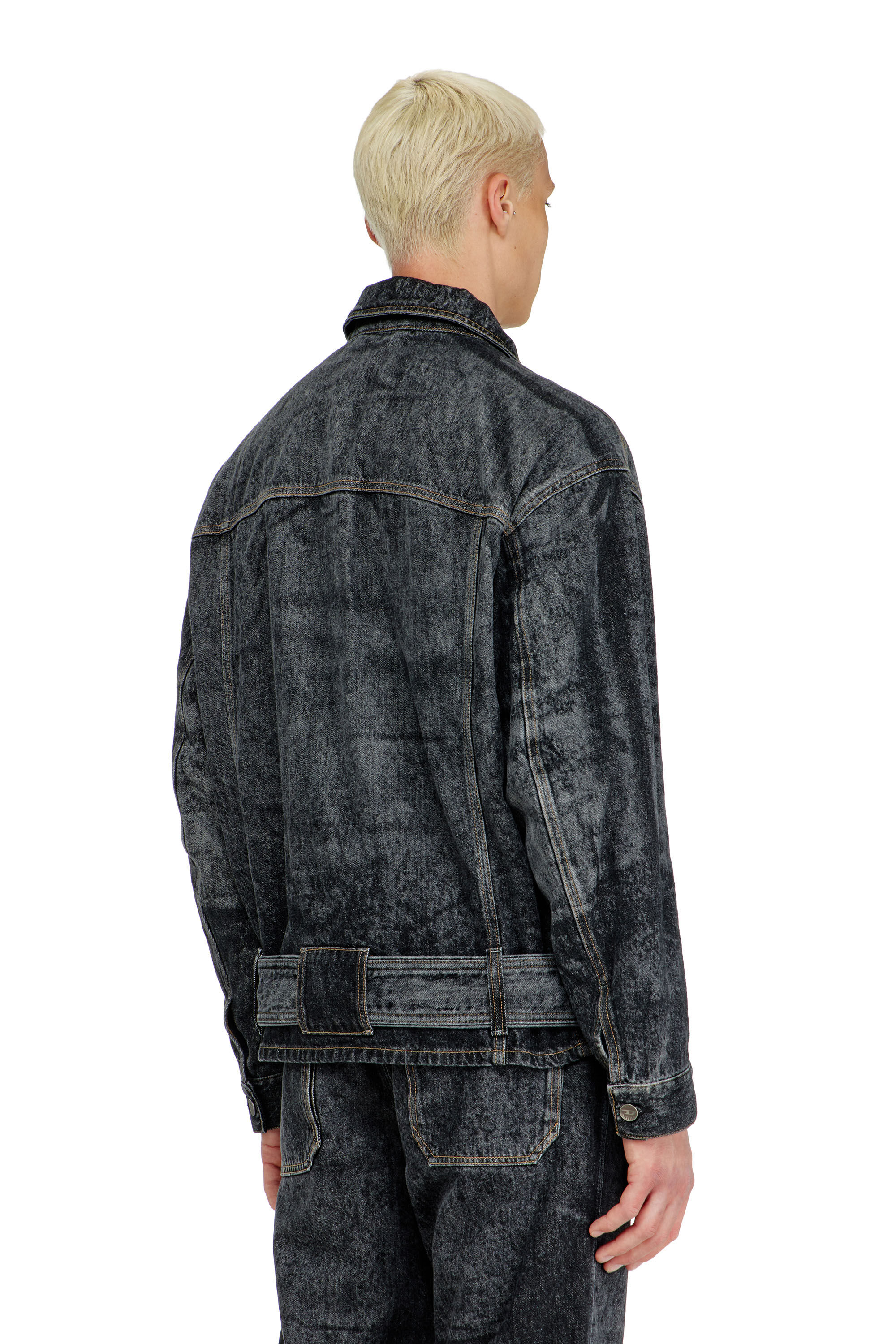 Diesel - D-VALERO-S, Man's Biker-inspired denim jacket in Black/Dark grey - 5