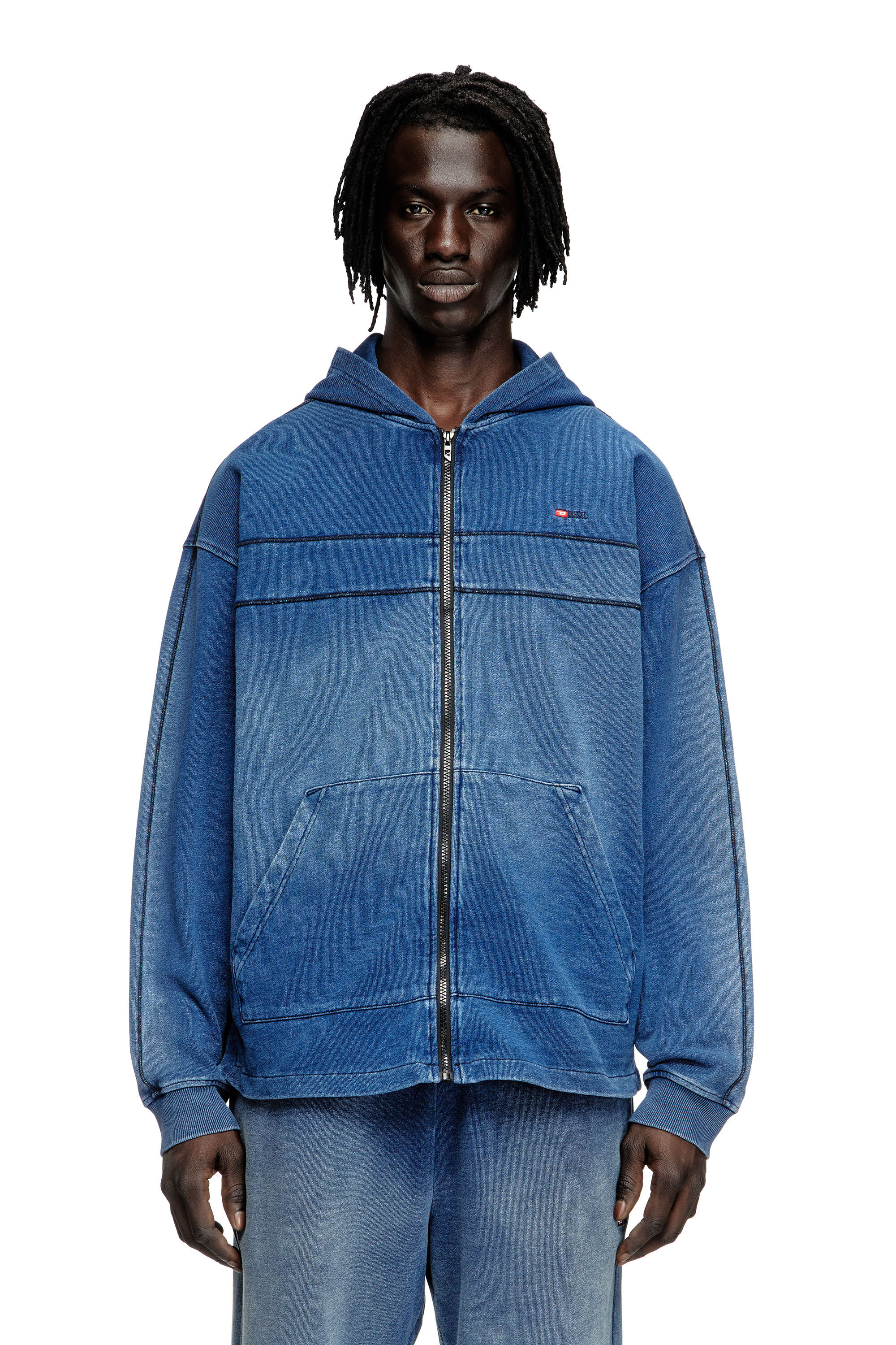 Diesel - S-BLAXT-HOOD-ZIP-NEW, Man's Hoodie in denim-look jersey in Blue - 3