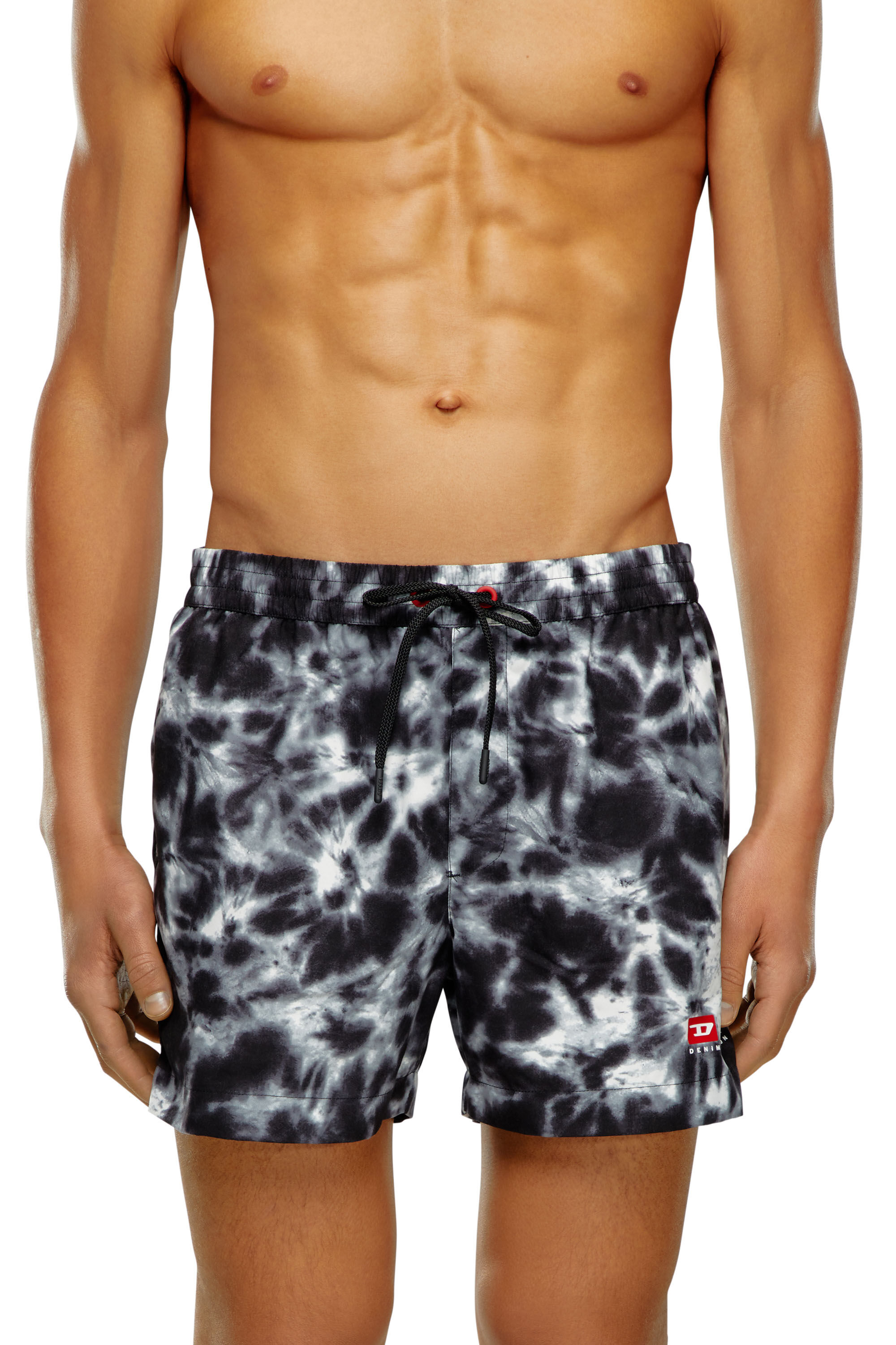 Diesel - BMBX-KEN-37, Male's Mid-length swim shorts with tie-dye print in Black - 1
