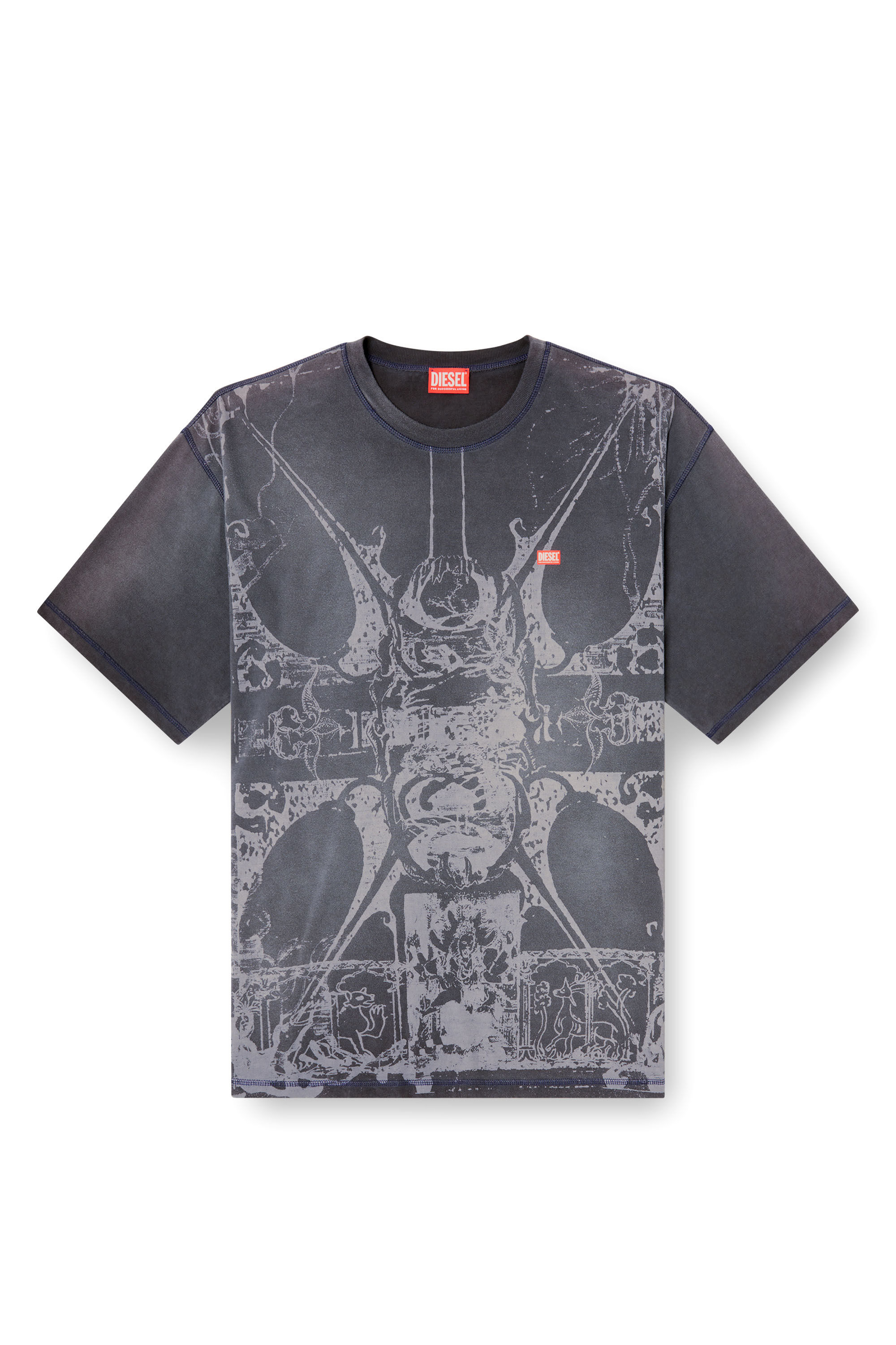 Diesel - T-BOXT-T13, Male's T-shirt with tonal medieval print in Black - 2