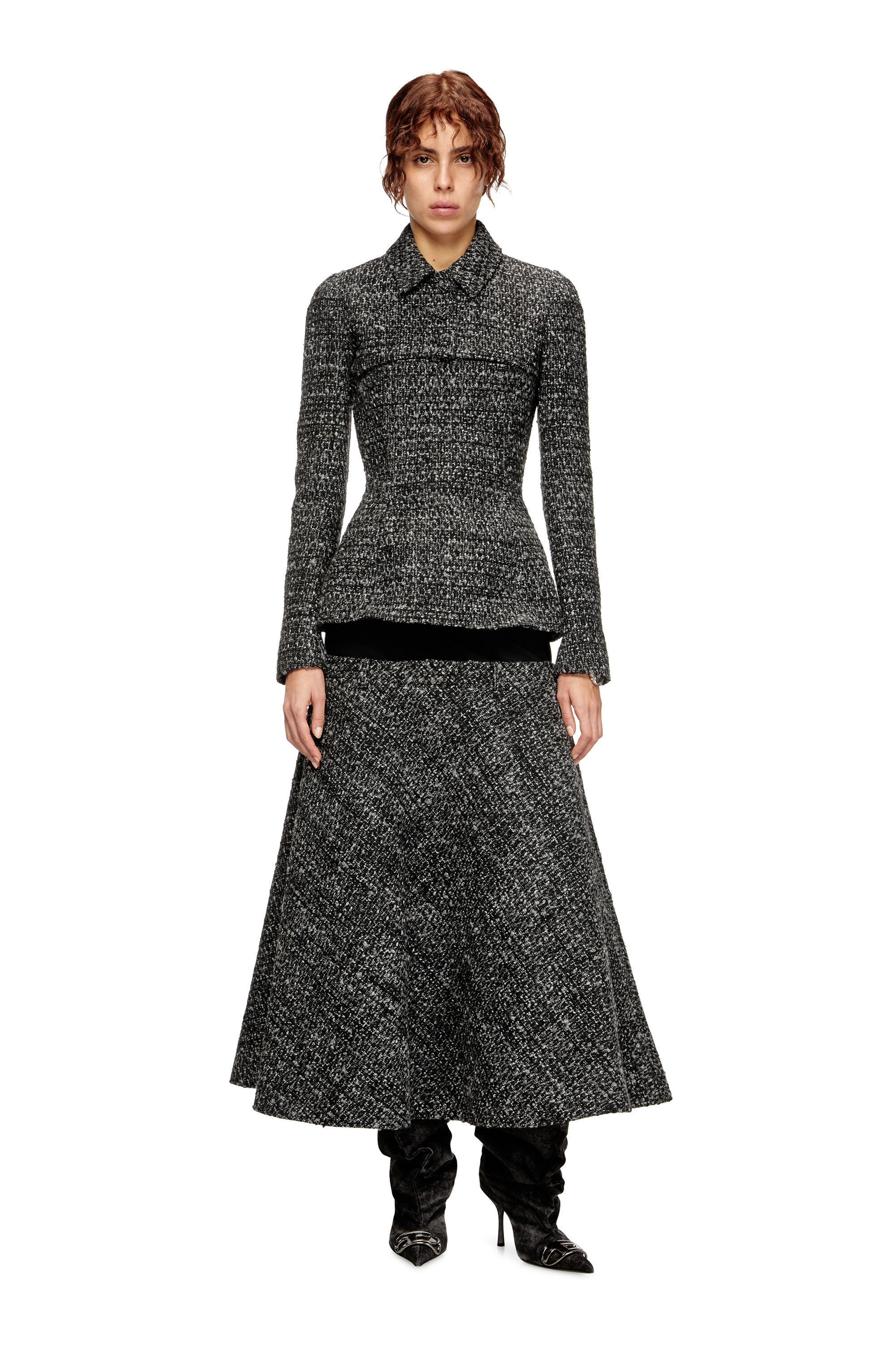 Diesel - G-ANNE, Woman's Boucl&eacute; jacket with ultra-crop hem in Black - 1