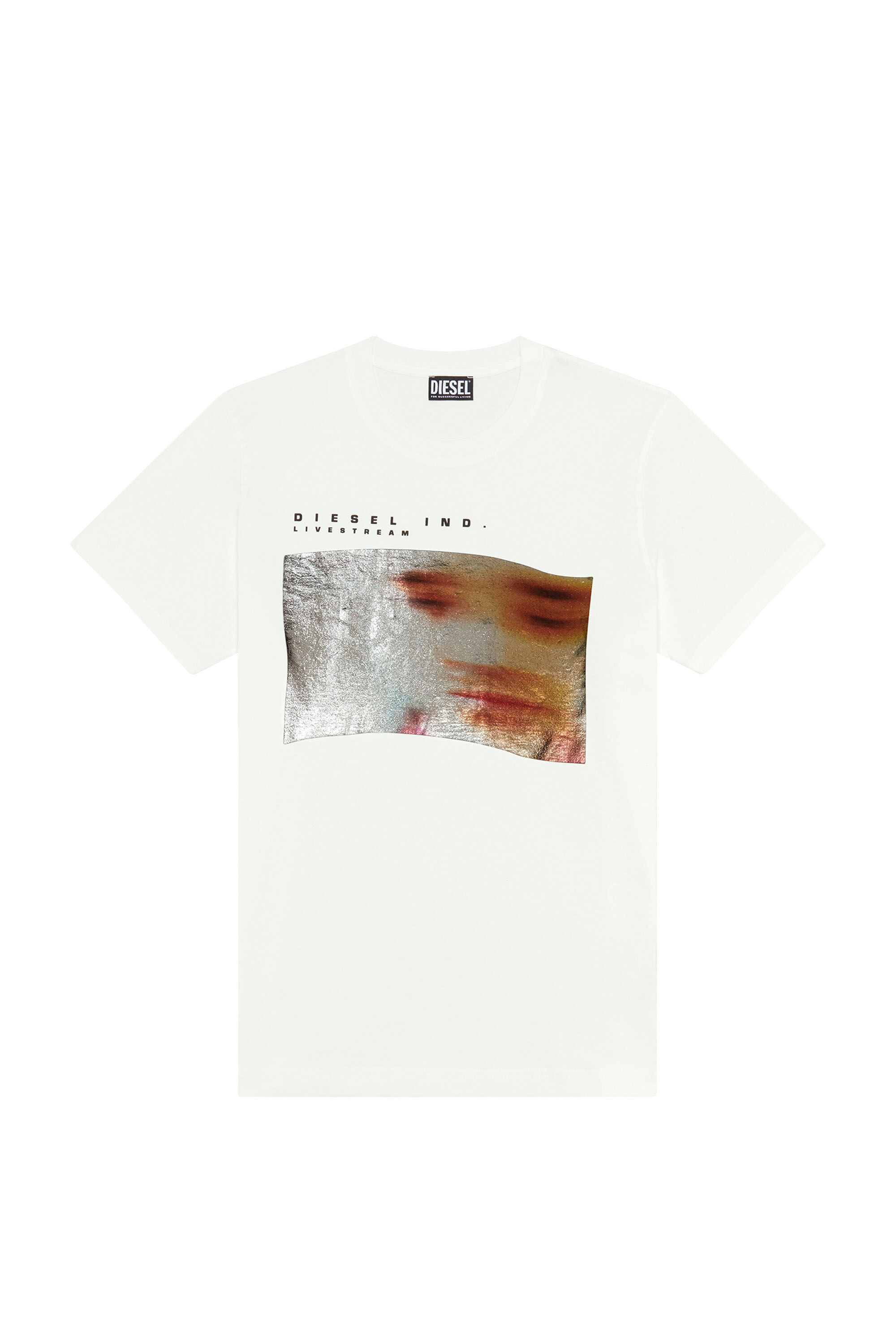 Diesel - T-DIEGOR-G2, Male's T-shirt with metallic blurry-face print in White - 2