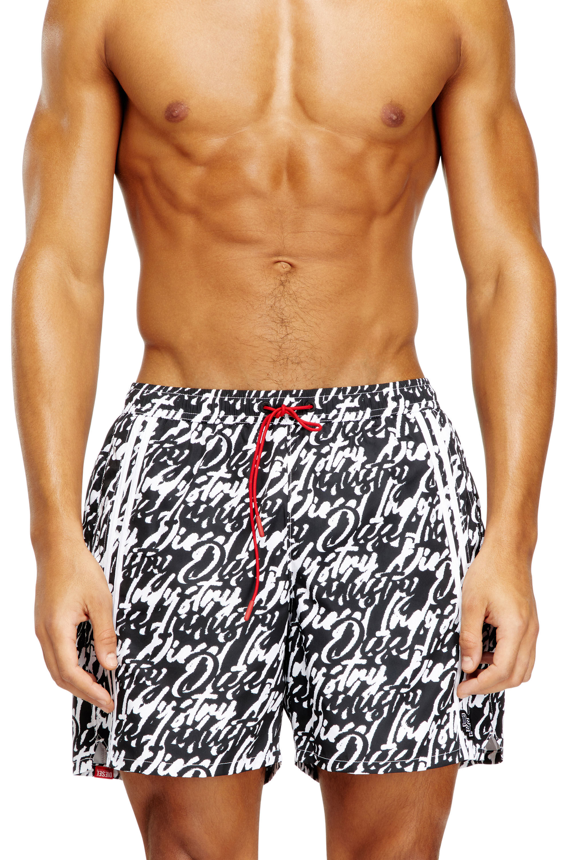 Men's Swim shorts with all-over logo print | Black | Diesel