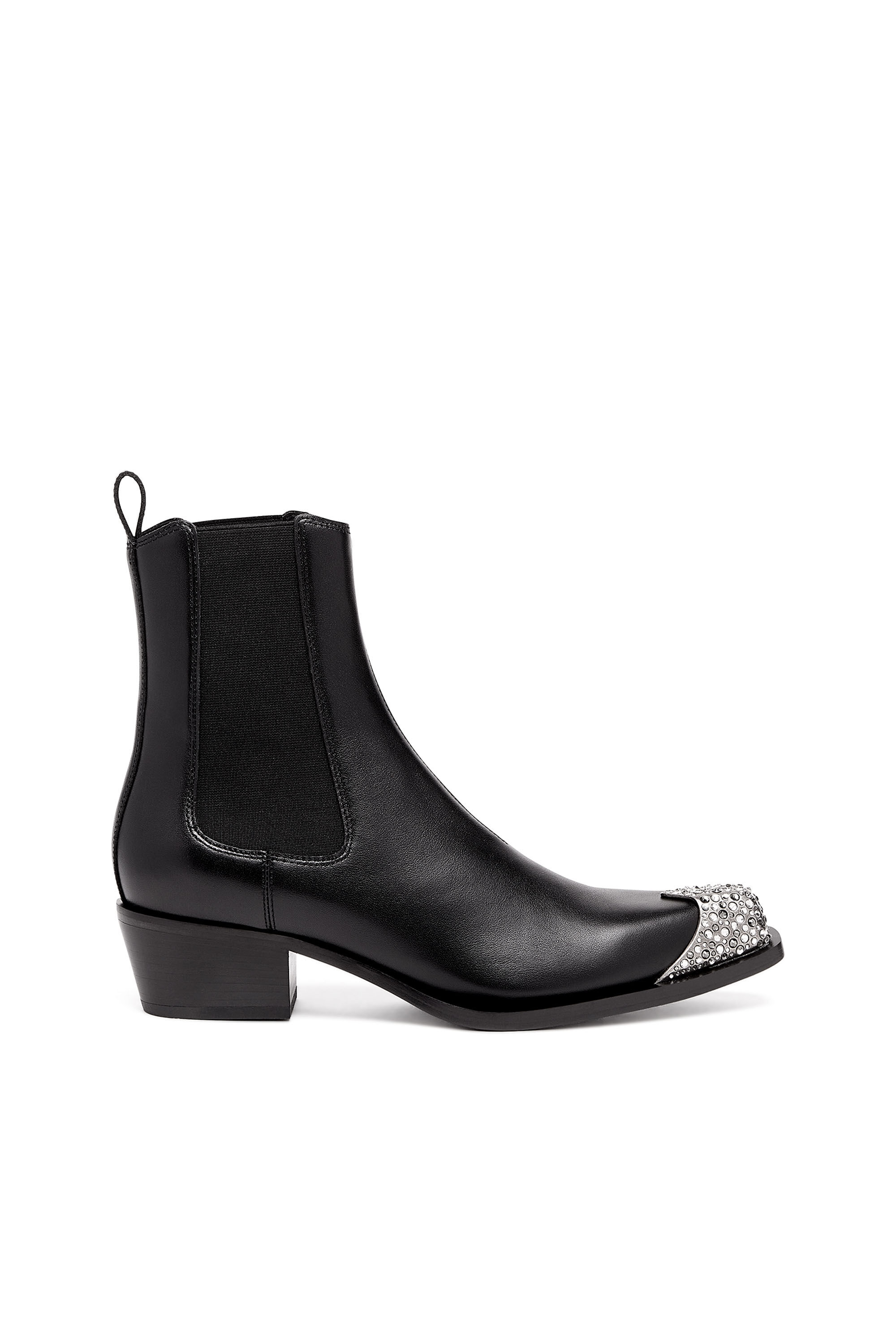 Diesel - D-CALAMITY AB, Female's D-Calamity AB - Leather boots with crystal toe cap in Black - 1