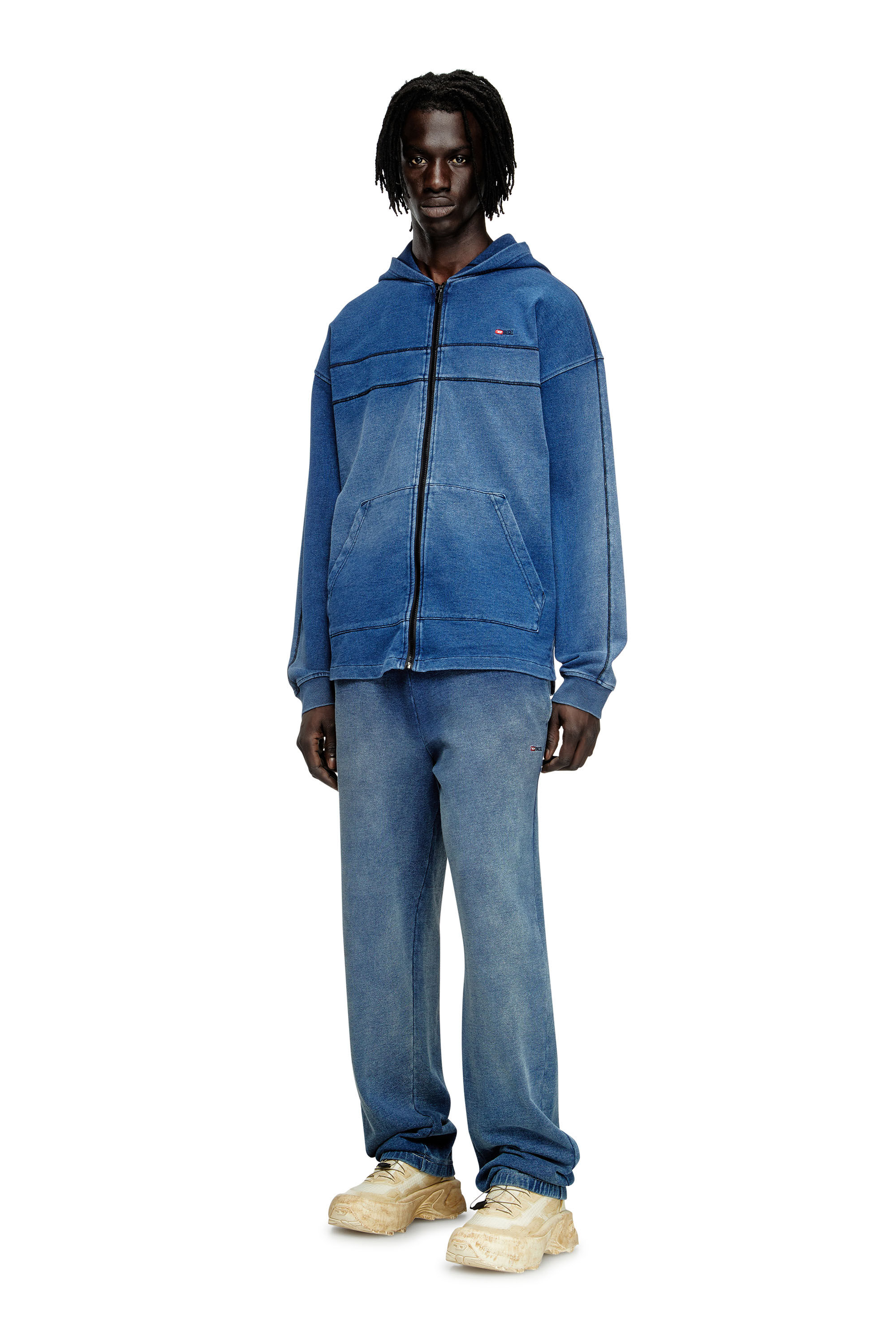 Men's Hoodie in denim-look jersey | Blue | Diesel HK