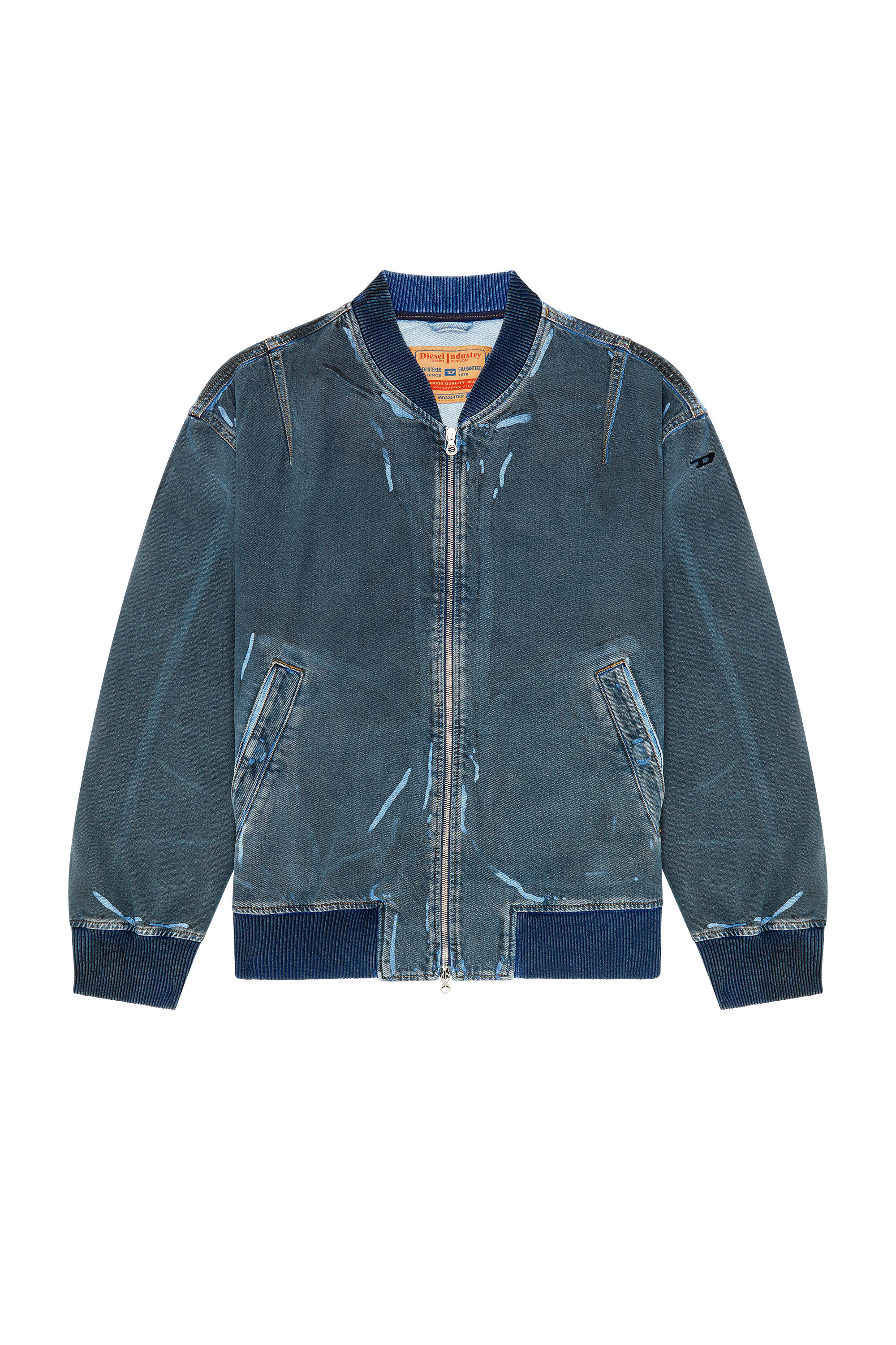 Diesel - D-VINZ-S, Veste bomber en denim enduit effet vieilli Homme in Bleu - 2