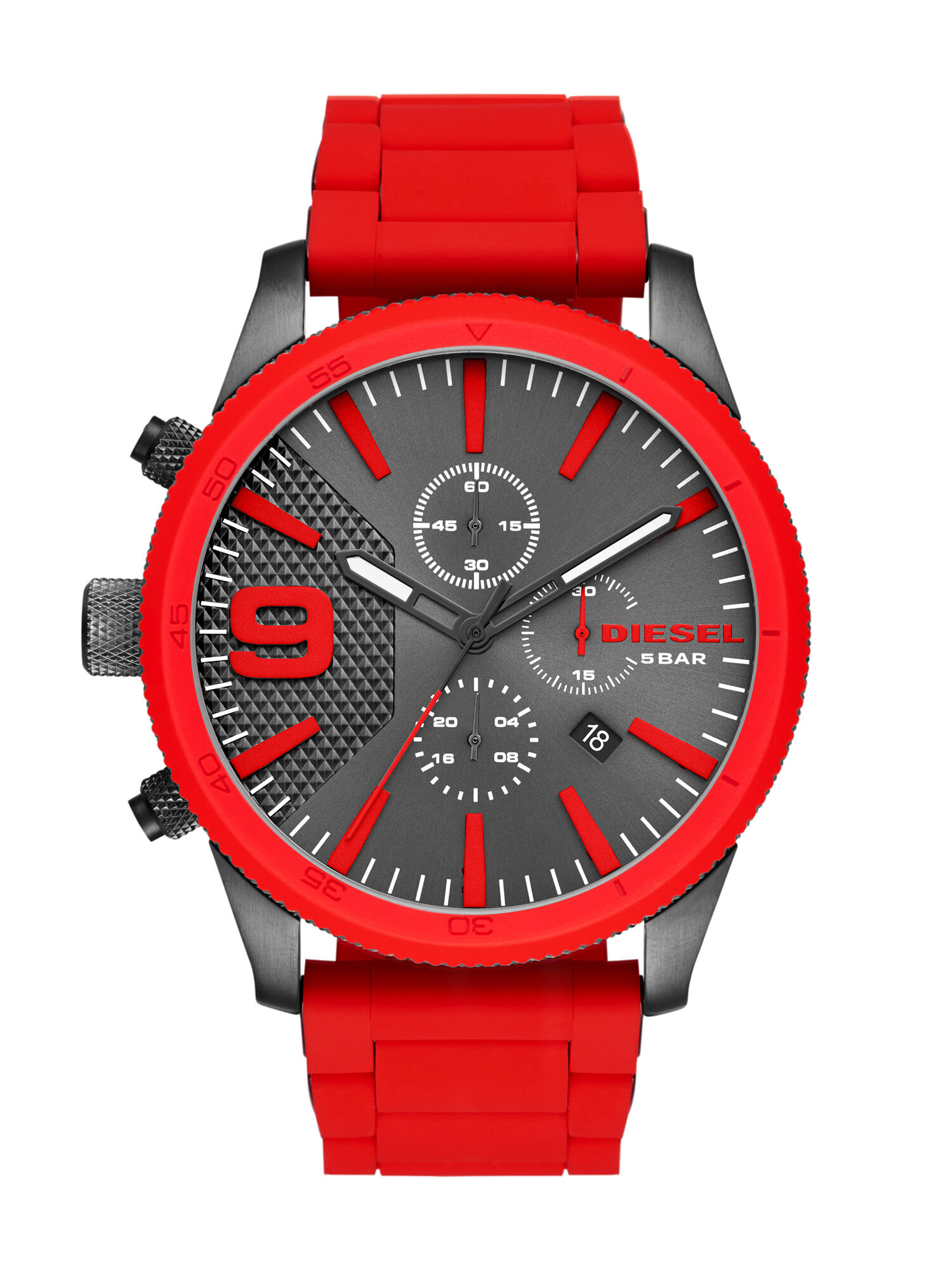 Diesel - DZ4448, Man's Red silicon watch with gray dial, 50 mm in Red - 1
