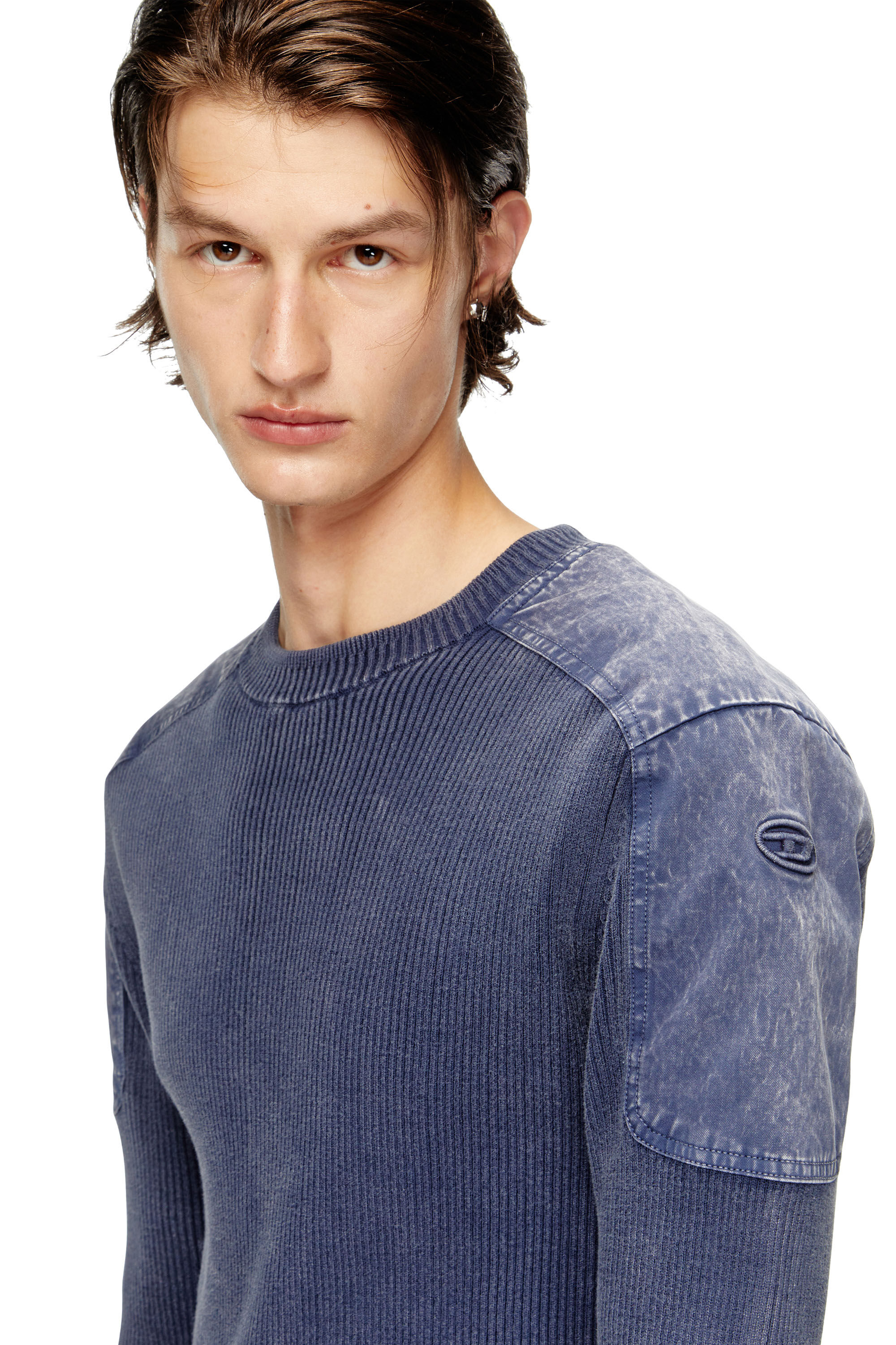 Diesel - K-MARTIN, Male's Jumper with contrast shoulder panels in Blue - 4