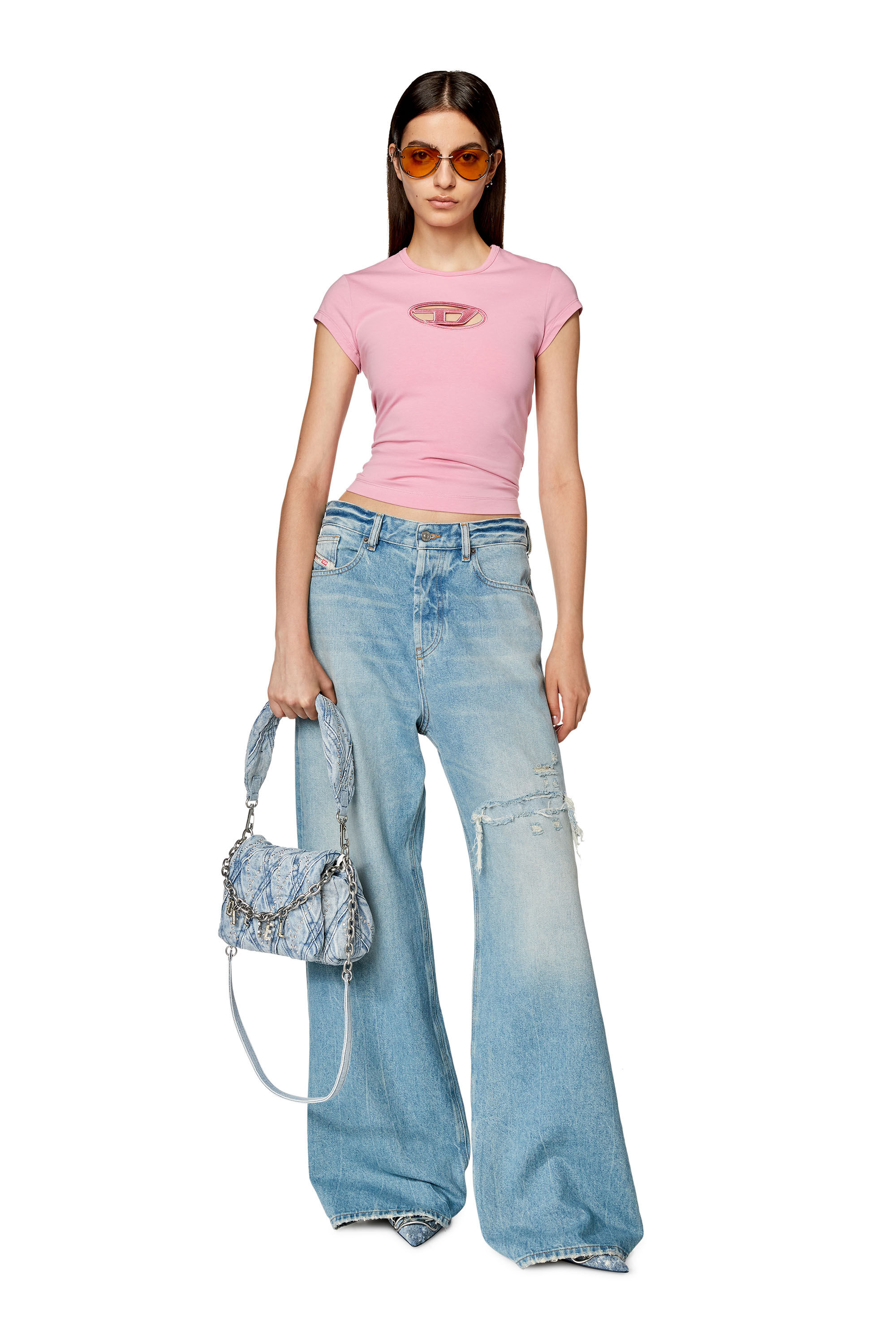 Diesel - T-ANGIE, Female's T-shirt with peekaboo logo in Pink - 1