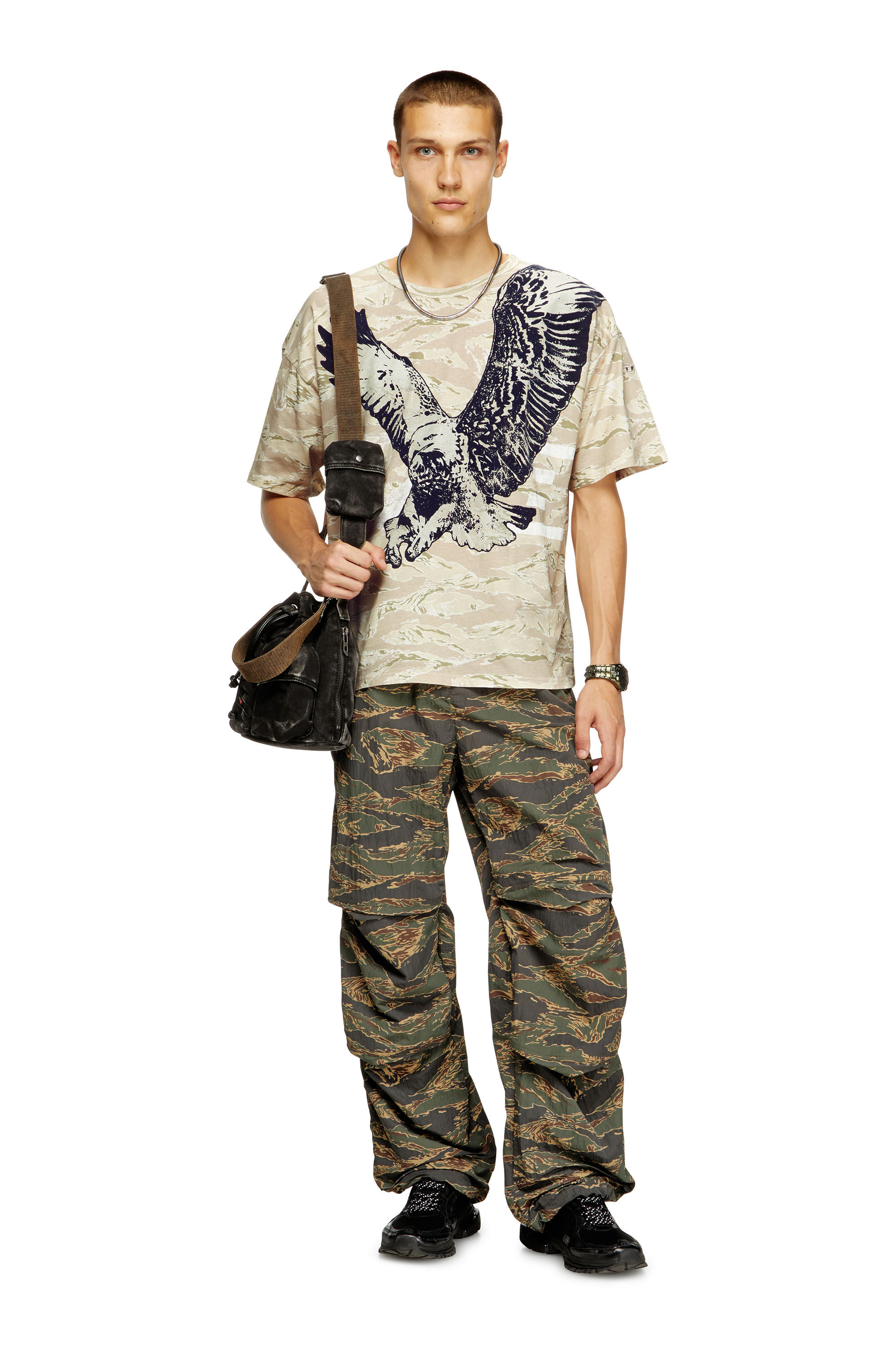 Diesel - T-BOXT-T14, Male's Camo T-shirt with eagle print in Beige - 1