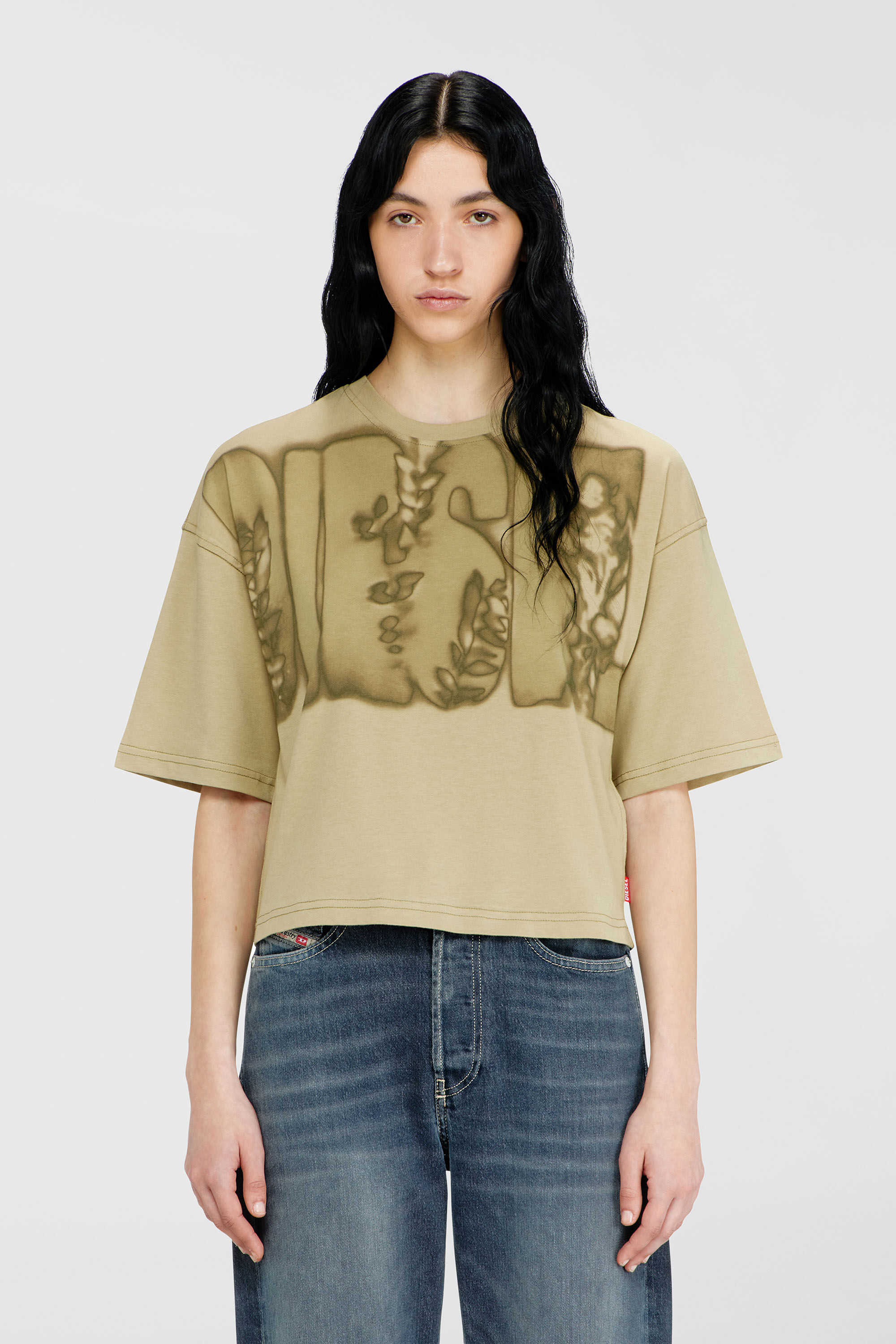 Women's Cropped T-shirt with digital print | Green | Diesel