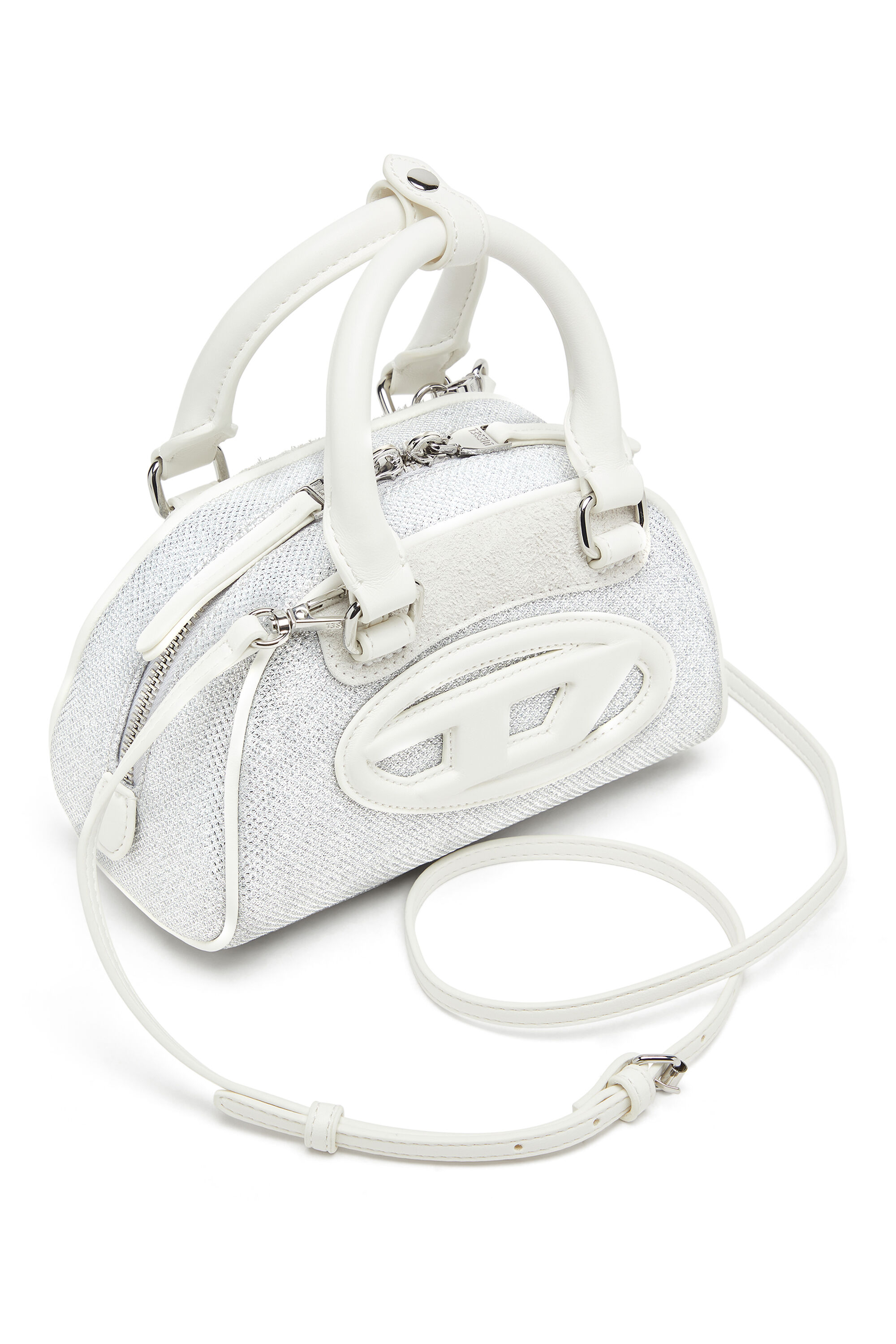 Diesel - 1DR DOME CROSSBODY, 1DR Dome-Mini sac bowling en tissu Lurex Femme in Blanc - 5
