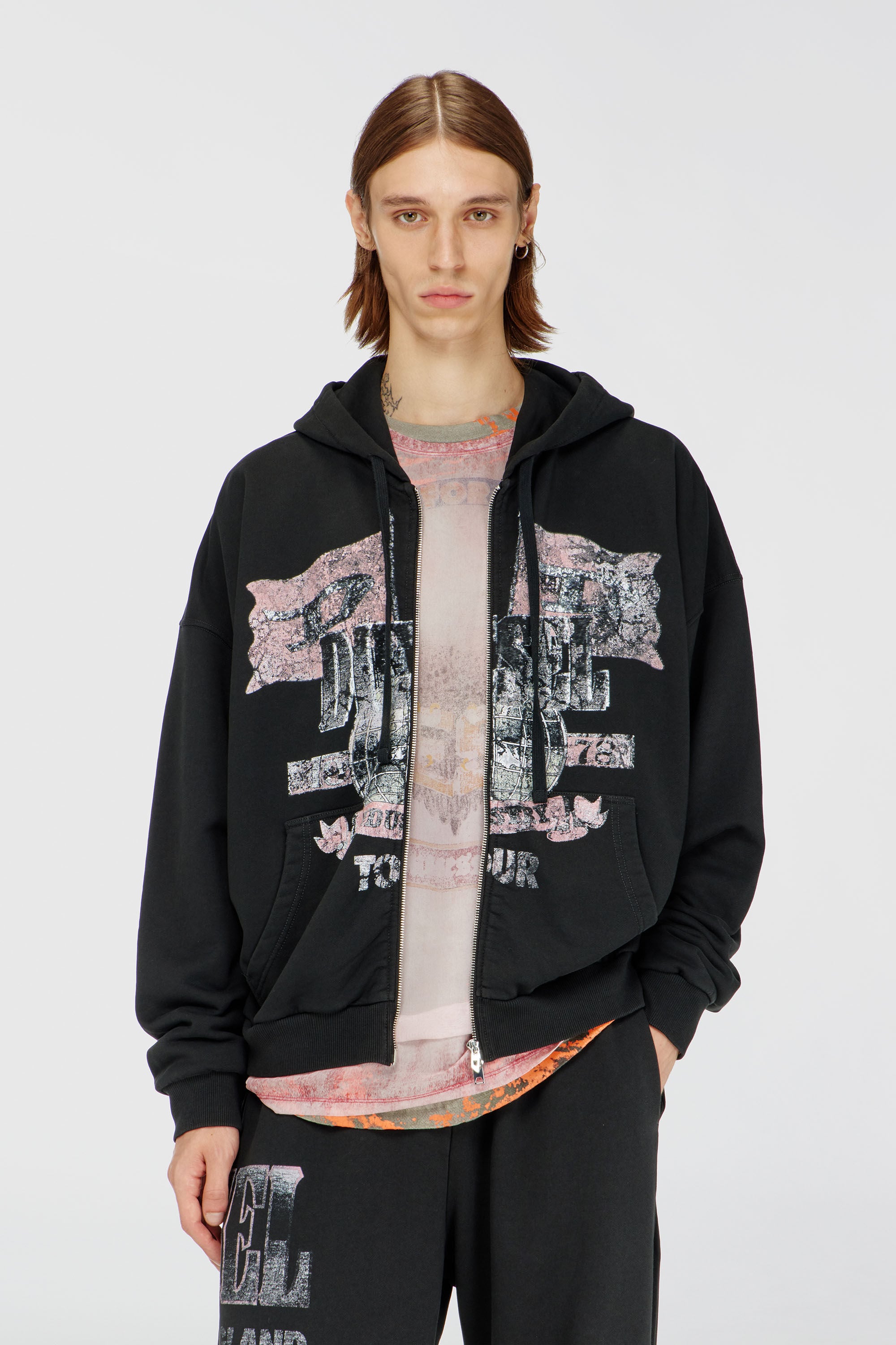 Diesel - S-WILL-ZIP, Sweat &agrave; capuche zipp&eacute; avec motifs concert Homme in ToBeDefined - 3